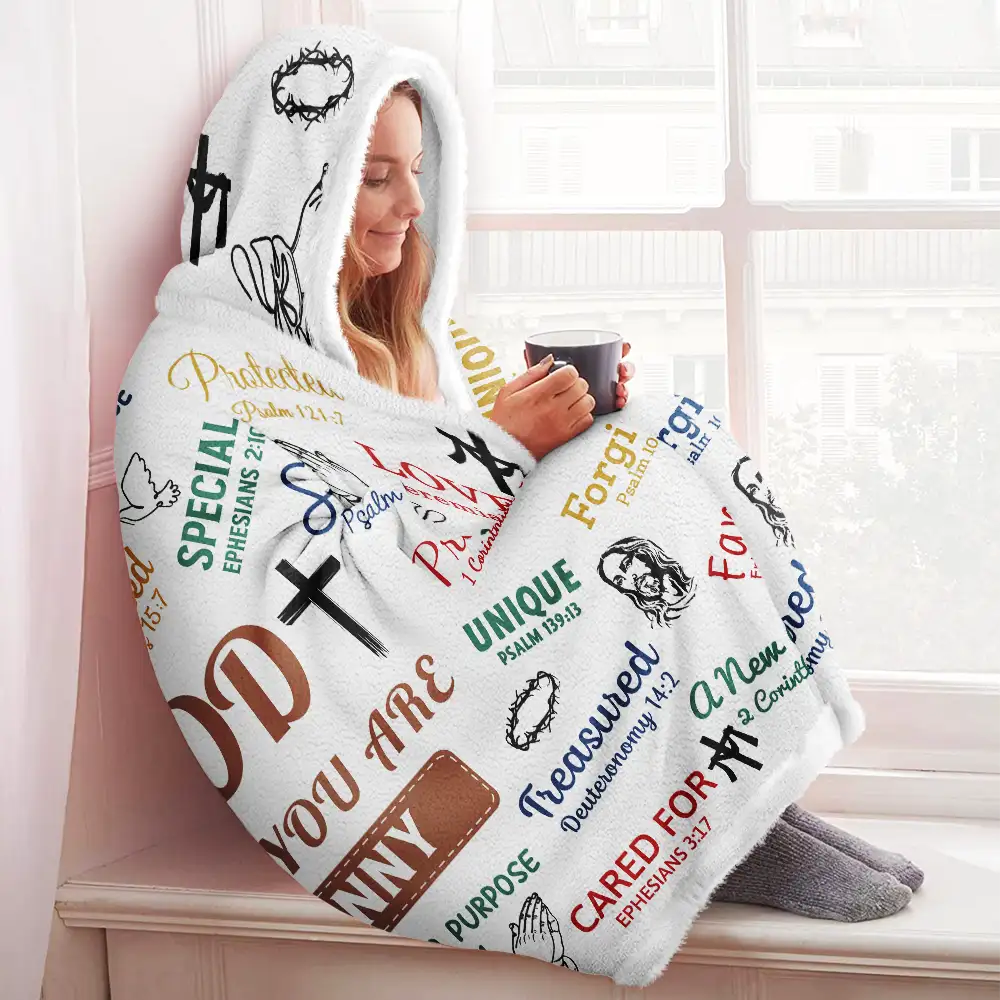 Christian Bible Verse Affirmations - Personalized Wearable Hooded Blanket - Image 3