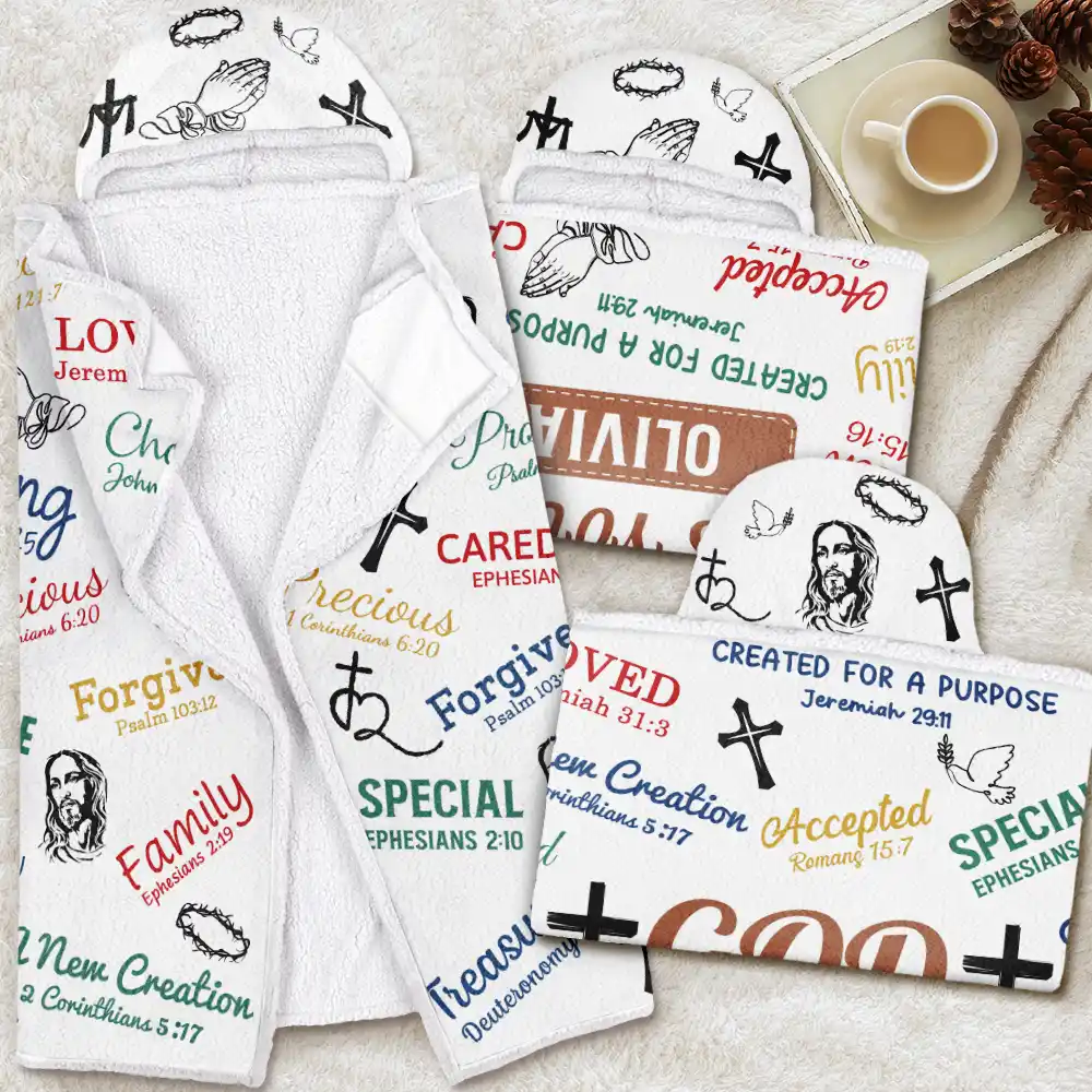 Christian Bible Verse Affirmations - Personalized Wearable Hooded Blanket - Image 4