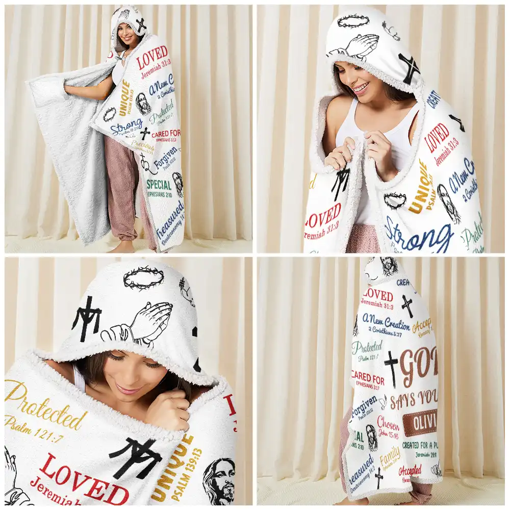 Christian Bible Verse Affirmations - Personalized Wearable Hooded Blanket - Image 6
