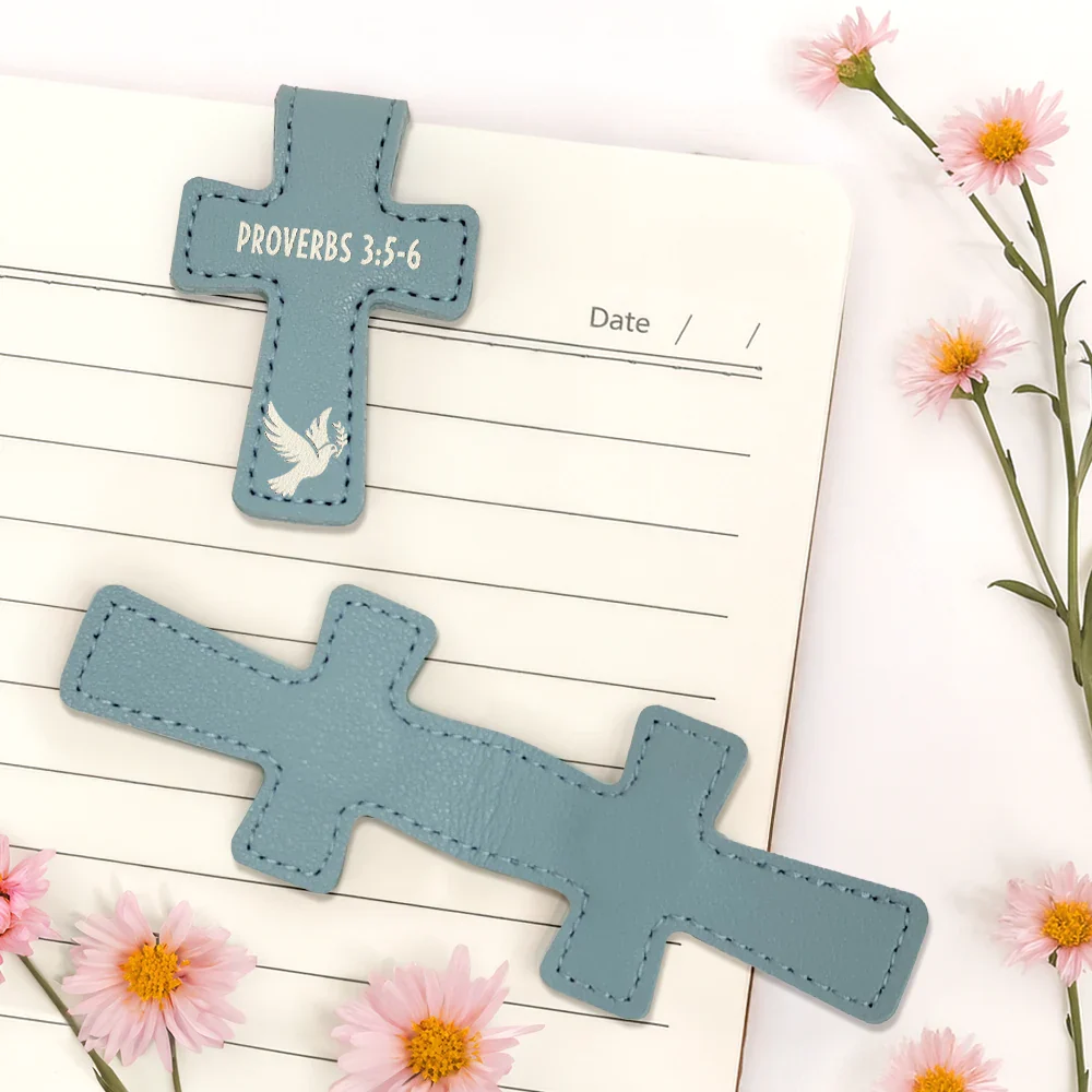 Christian Symbol With Name Bible Verse Reference - Personalized Cross Leather Magnetic Bookmark - Image 5