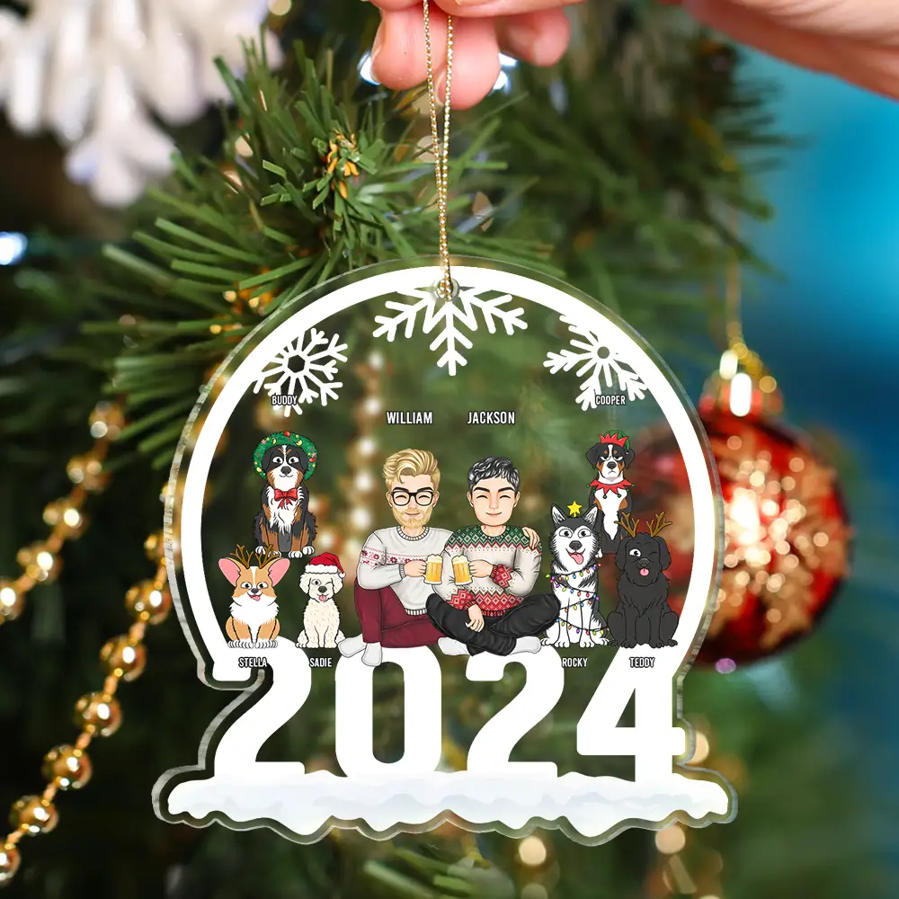 Christmas 2024 Pet Lovers Couple - Personalized Custom Shaped Acrylic Ornament - Image 4