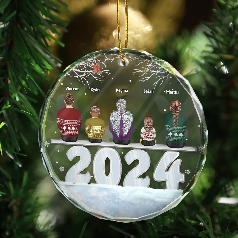 Christmas 2024 Back View Family - Personalized Circle Glass Ornament - Image 3