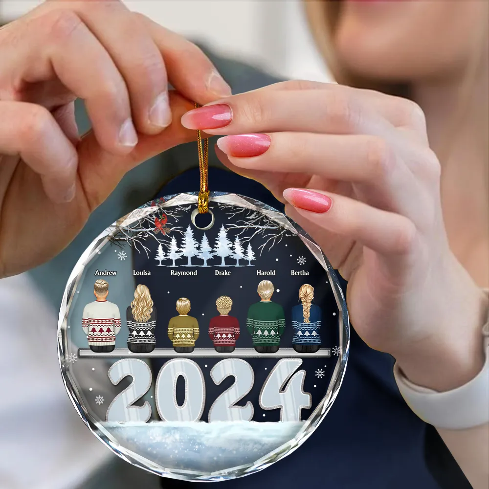 Christmas 2024 Back View Family - Personalized Circle Glass Ornament - Image 4