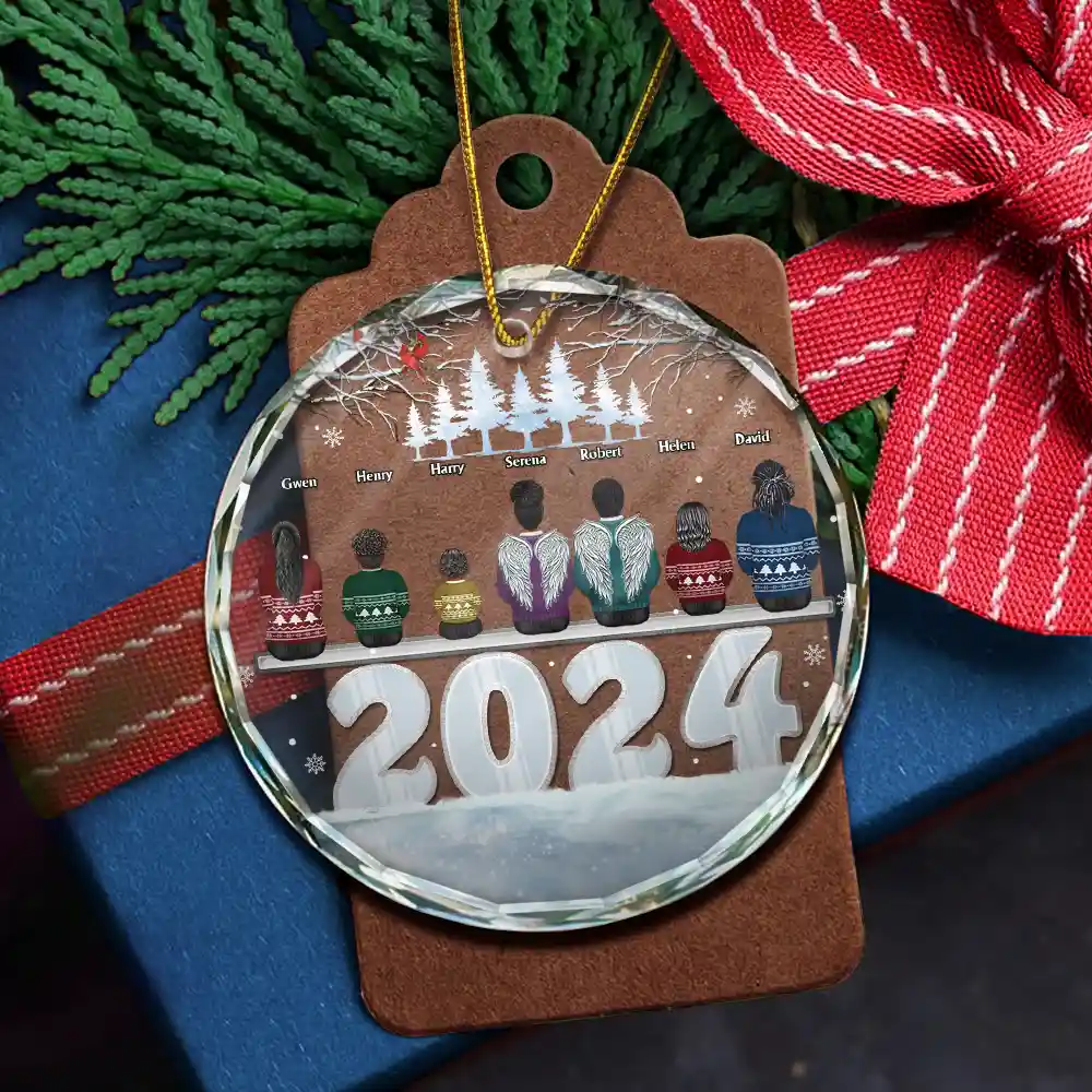 Christmas 2024 Back View Family - Personalized Circle Glass Ornament - Image 5