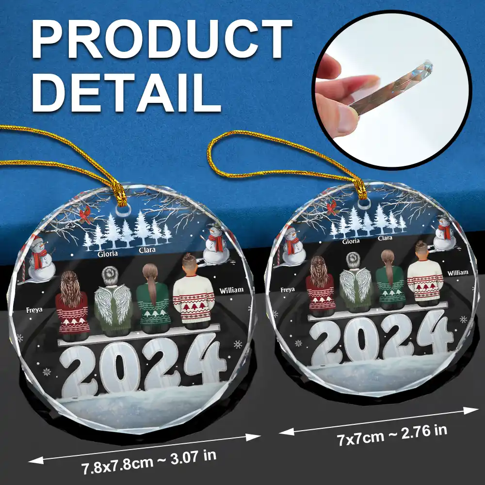 Christmas 2024 Back View Family - Personalized Circle Glass Ornament - Image 6