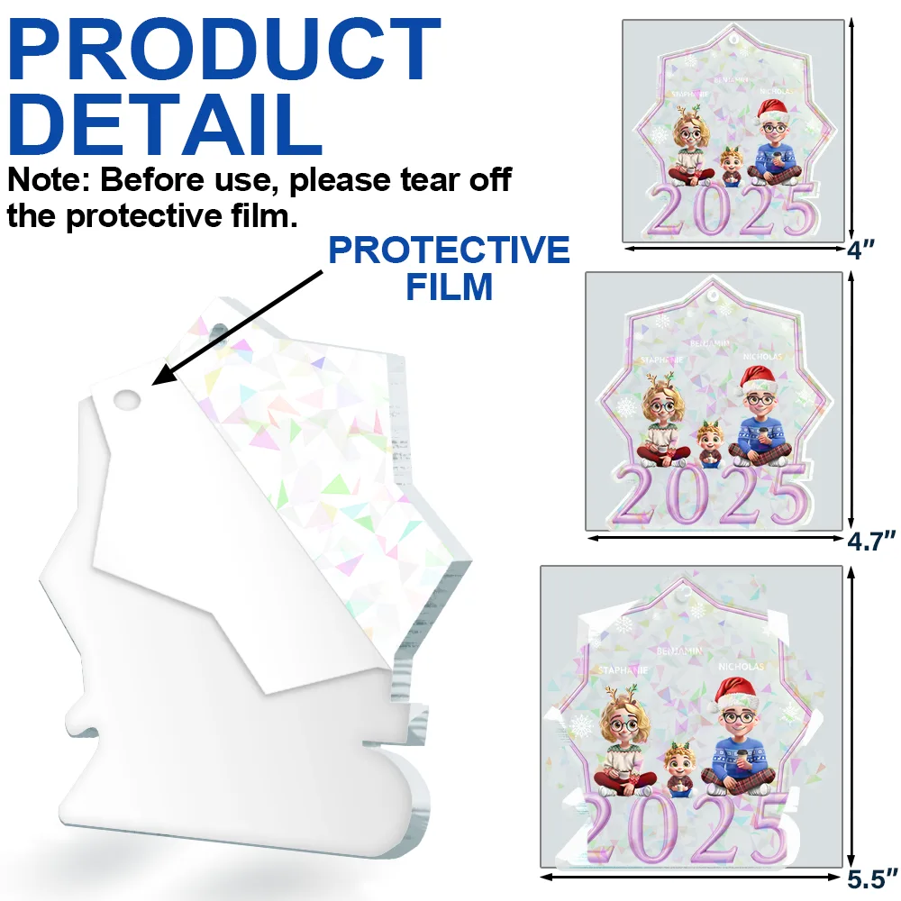 Christmas 3D Effect Bestie Family Siblings - Personalized Holographic Acrylic Ornament - Image 6