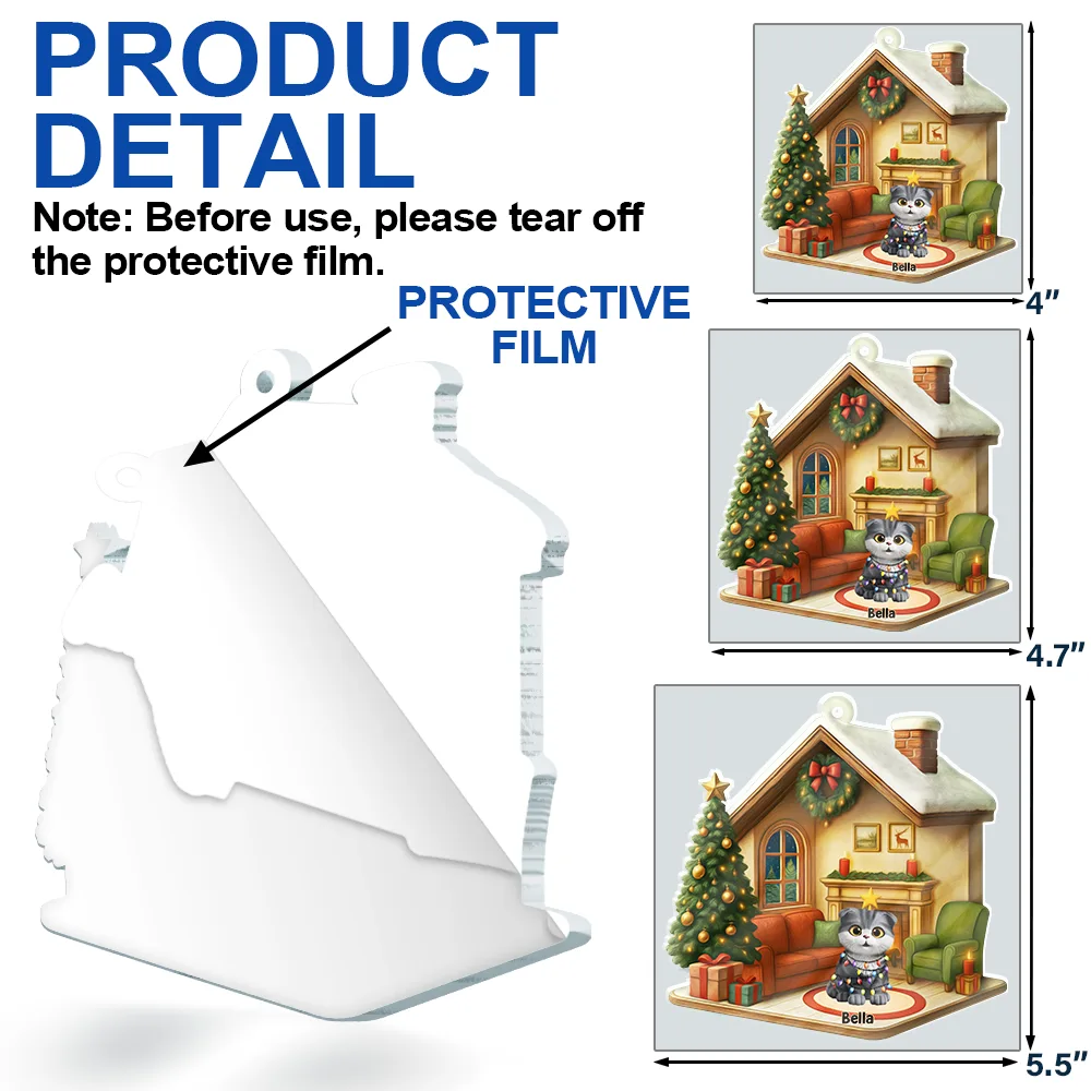 Christmas 3D Effect Dog Cat - Personalized Custom Shaped Acrylic Ornament - Image 6