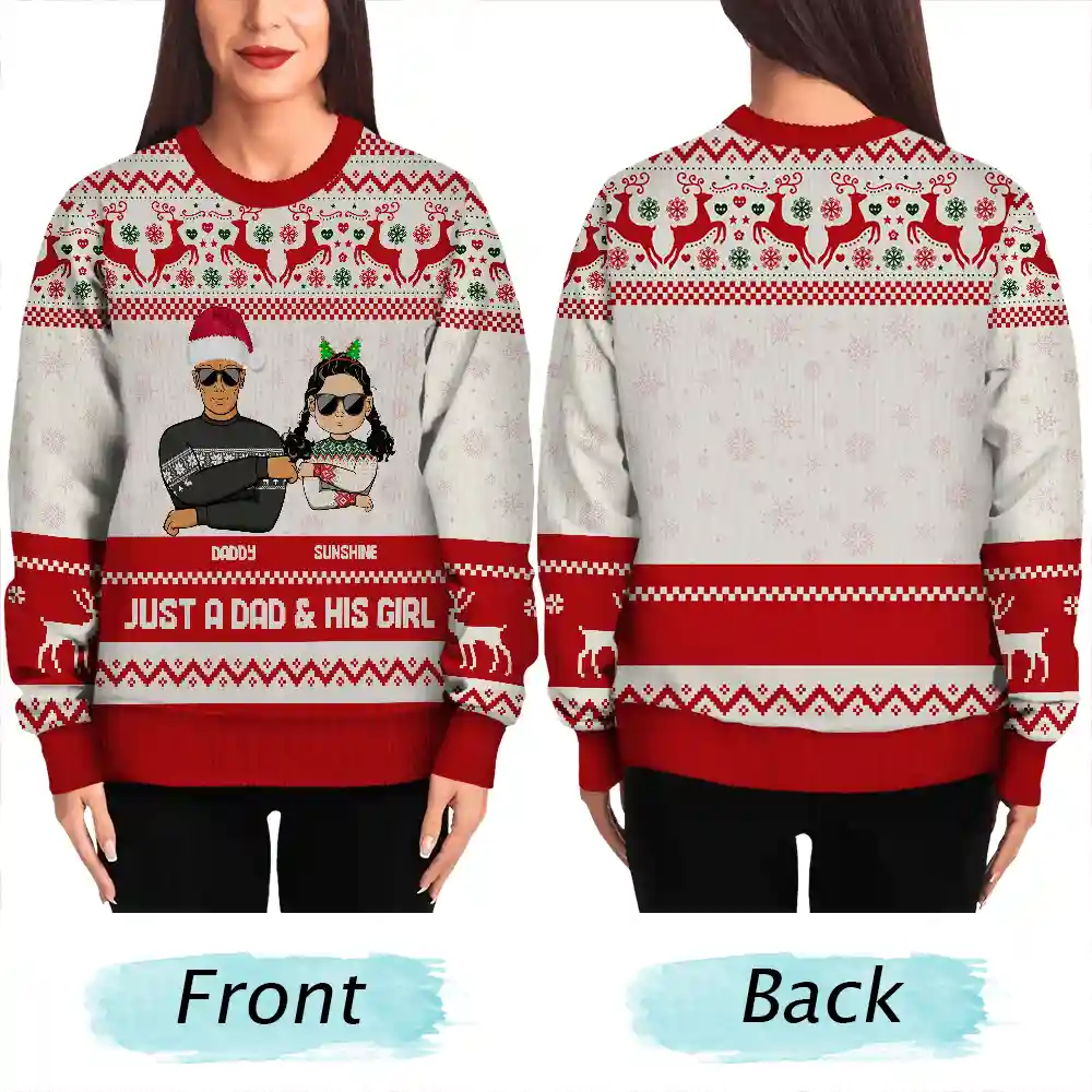 Christmas A Dad & His Girl - Personalized Unisex Ugly Sweater - Image 5