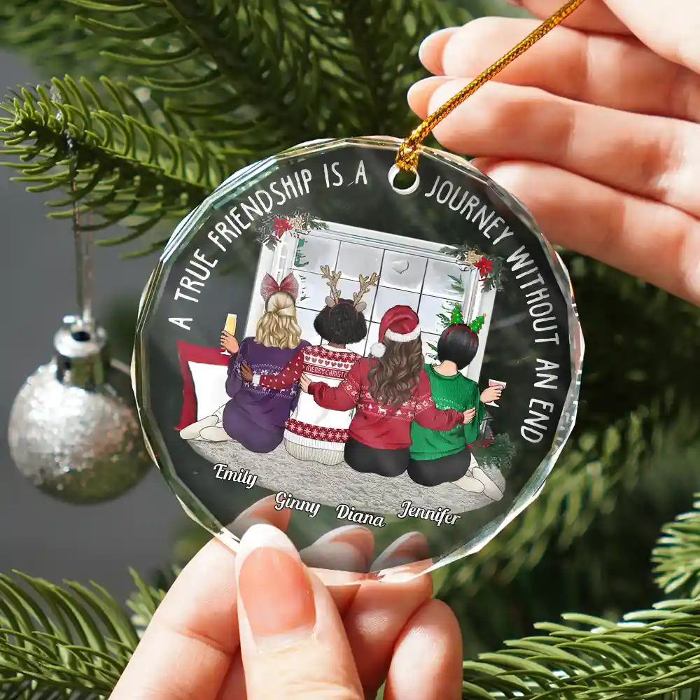 Christmas A True Friendship - Personalized Circle Glass Ornament - Image 2