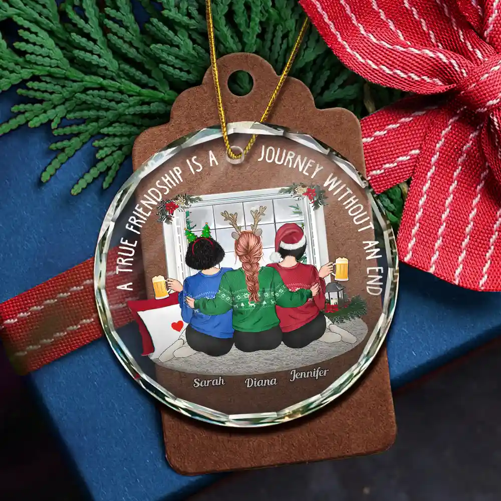 Christmas A True Friendship - Personalized Circle Glass Ornament - Image 5