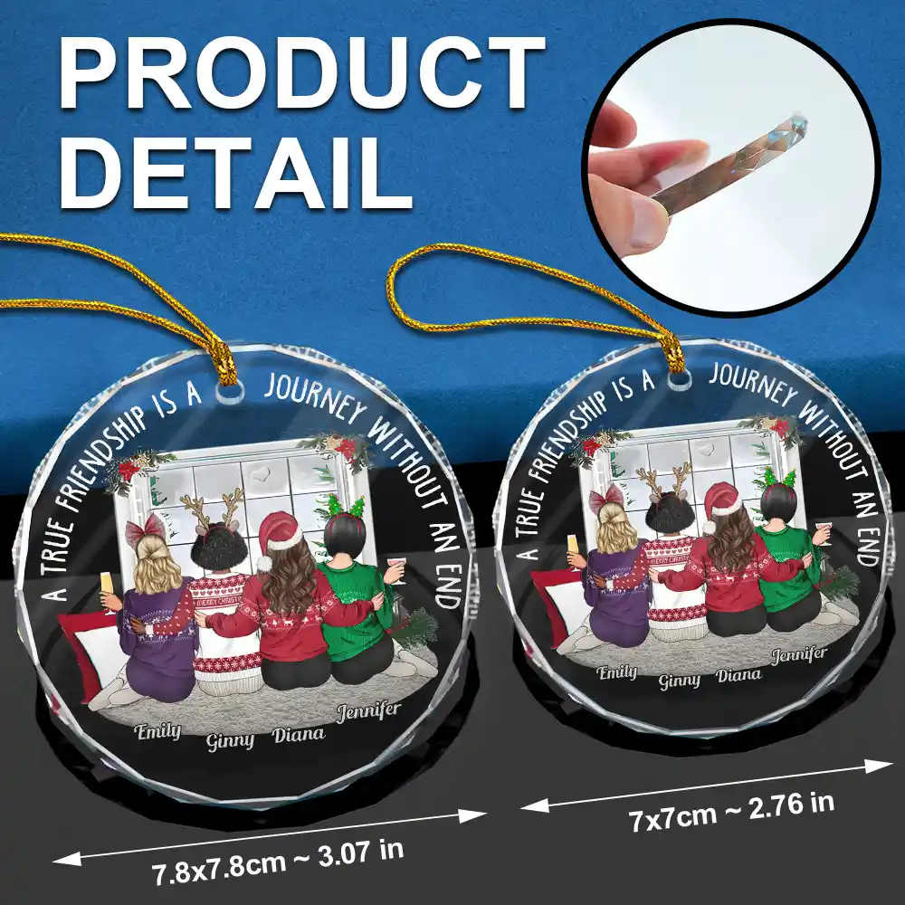 Christmas A True Friendship - Personalized Circle Glass Ornament - Image 6