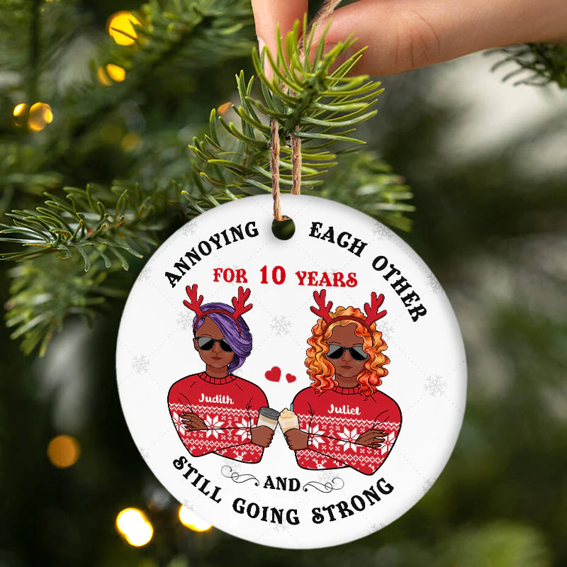 Christmas Annoying Each Other - Gift For Couples - Personalized Custom Circle Ceramic Ornament - Image 2