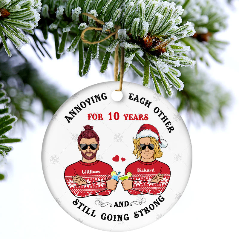 Christmas Annoying Each Other - Gift For Couples - Personalized Custom Circle Ceramic Ornament - Image 3