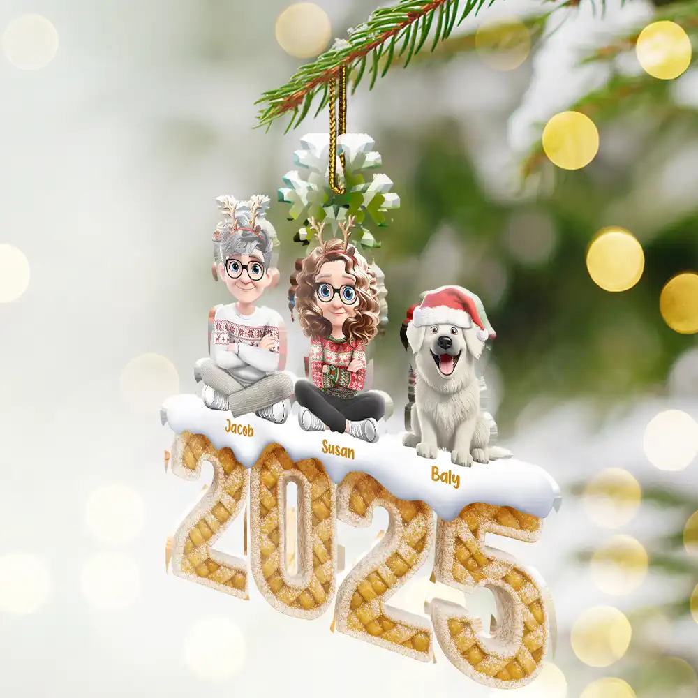 Christmas Apple Pie Couple With Pets 3D Effect - Personalized Custom Shaped Acrylic Ornament - Image 2