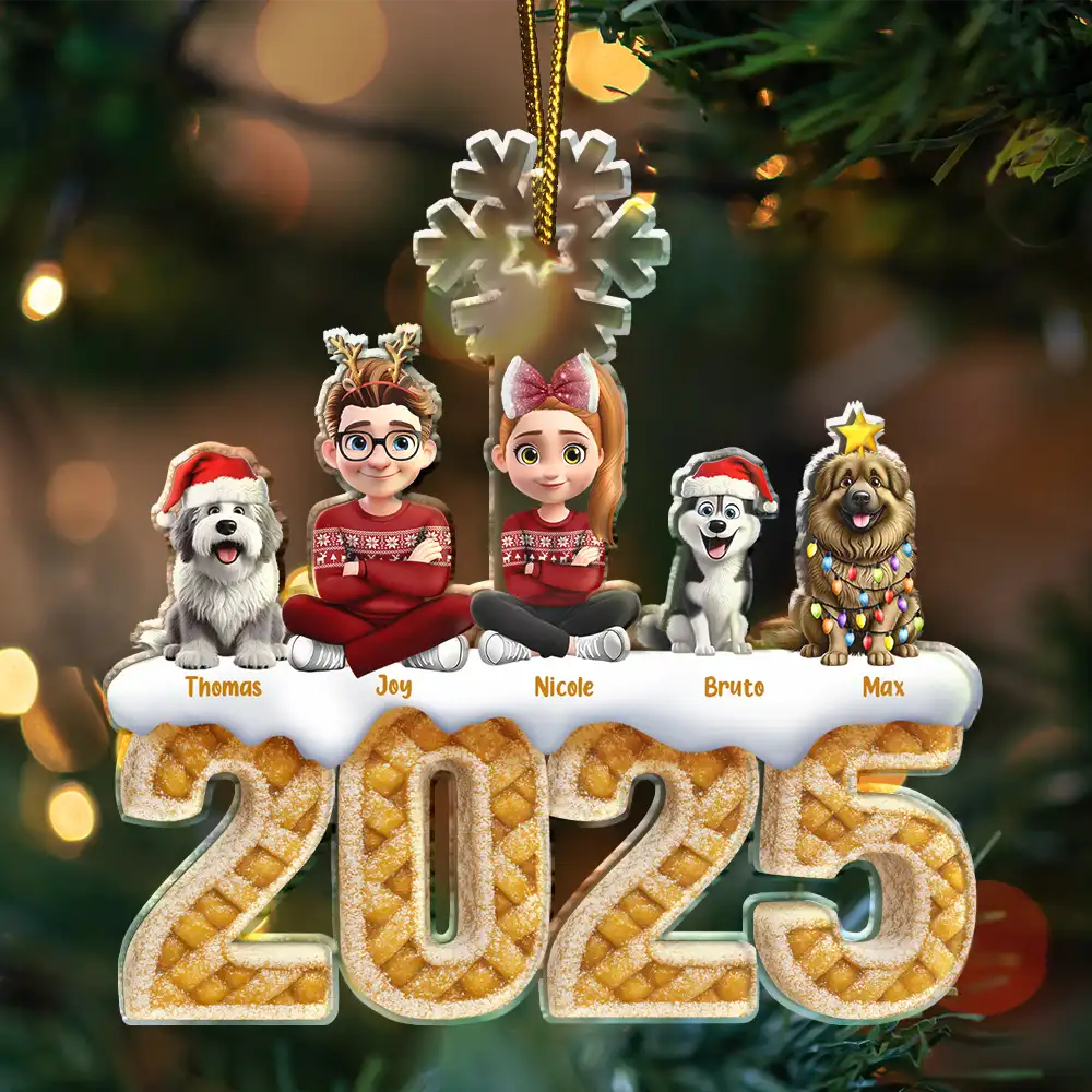 Christmas Apple Pie Couple With Pets 3D Effect - Personalized Custom Shaped Acrylic Ornament - Image 3