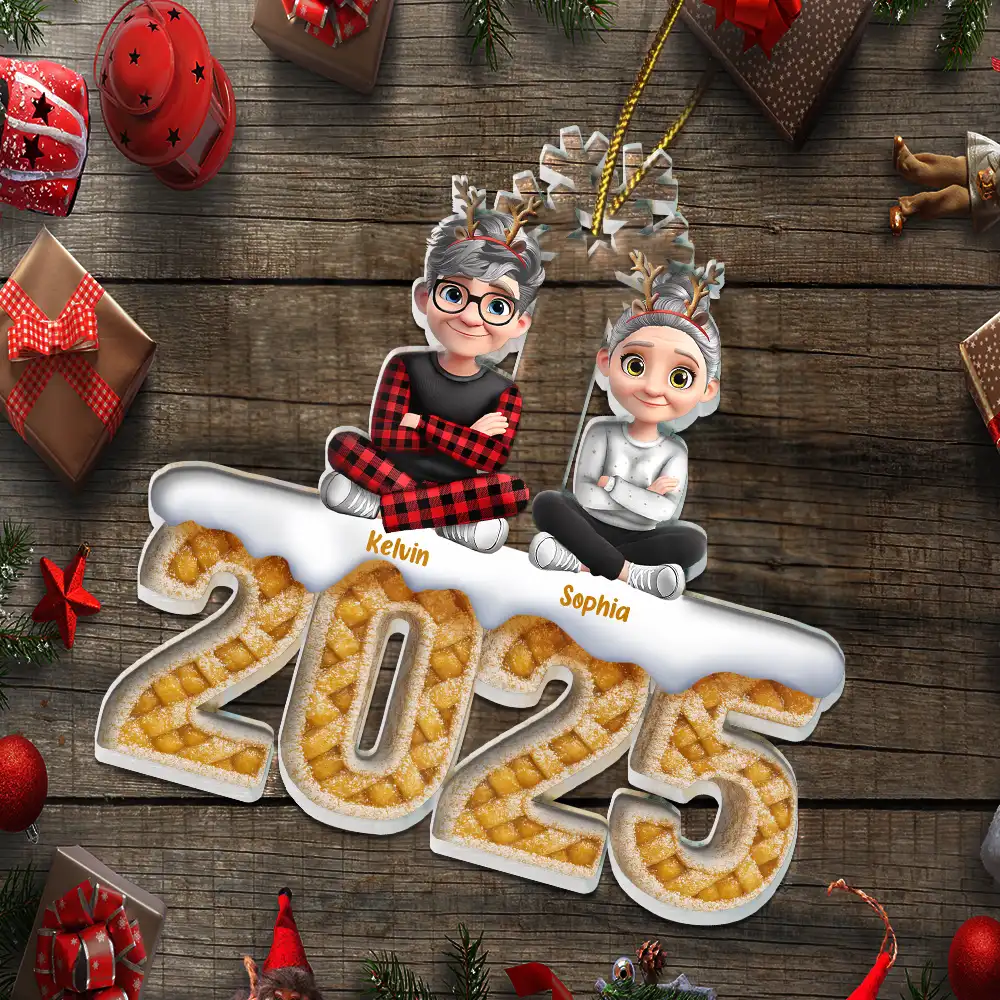 Christmas Apple Pie Couple With Pets 3D Effect - Personalized Custom Shaped Acrylic Ornament - Image 5