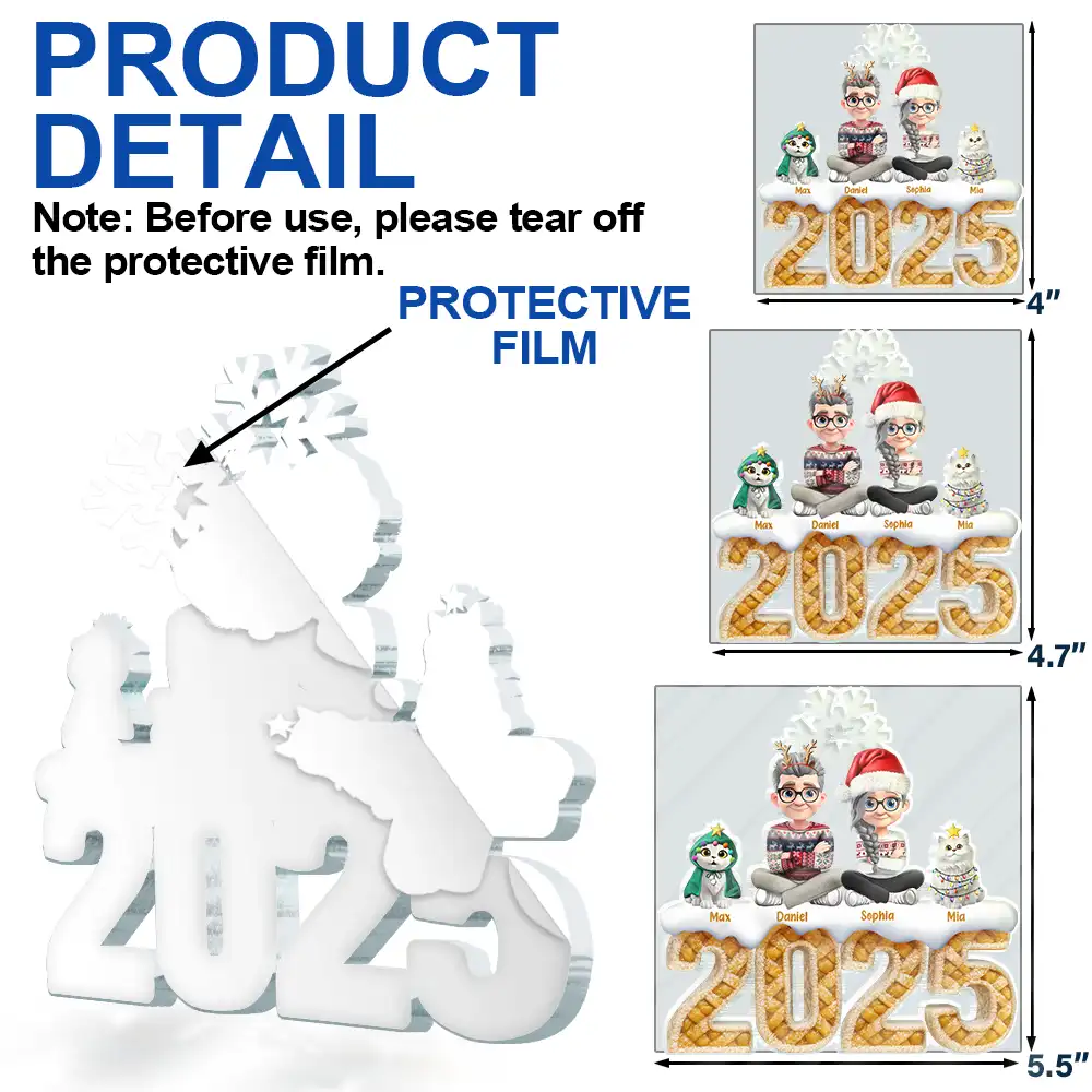 Christmas Apple Pie Couple With Pets 3D Effect - Personalized Custom Shaped Acrylic Ornament - Image 6