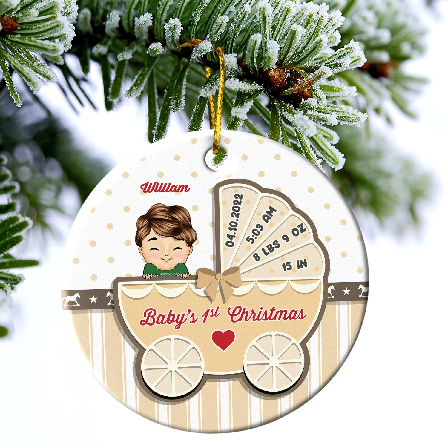 Christmas Baby's 1st Christmas - Personalized Custom Circle Ceramic Ornament - Image 3