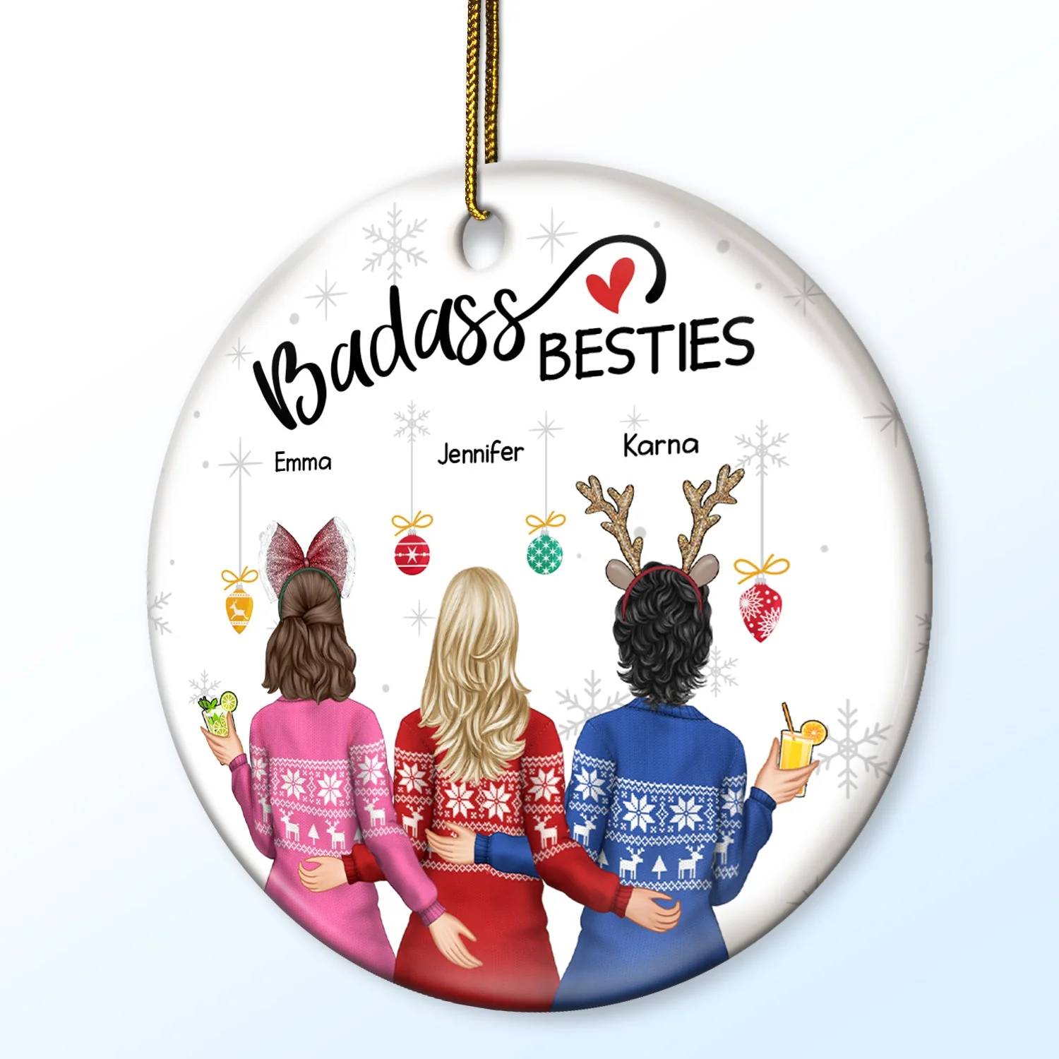 Christmas Backside Besties - Gift For Bestie - Personalized Circle Ceramic Ornament - Image 2