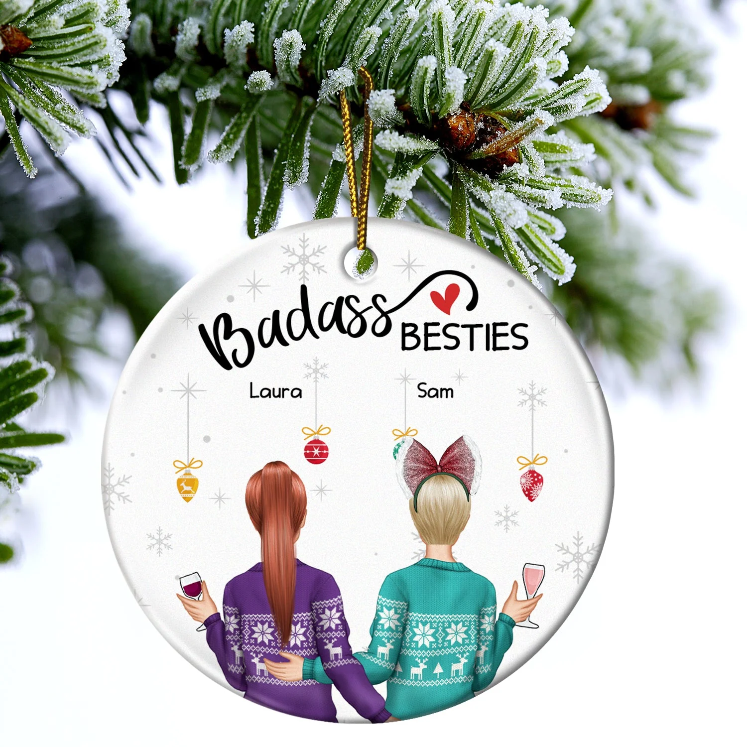 Christmas Backside Besties - Gift For Bestie - Personalized Circle Ceramic Ornament - Image 4