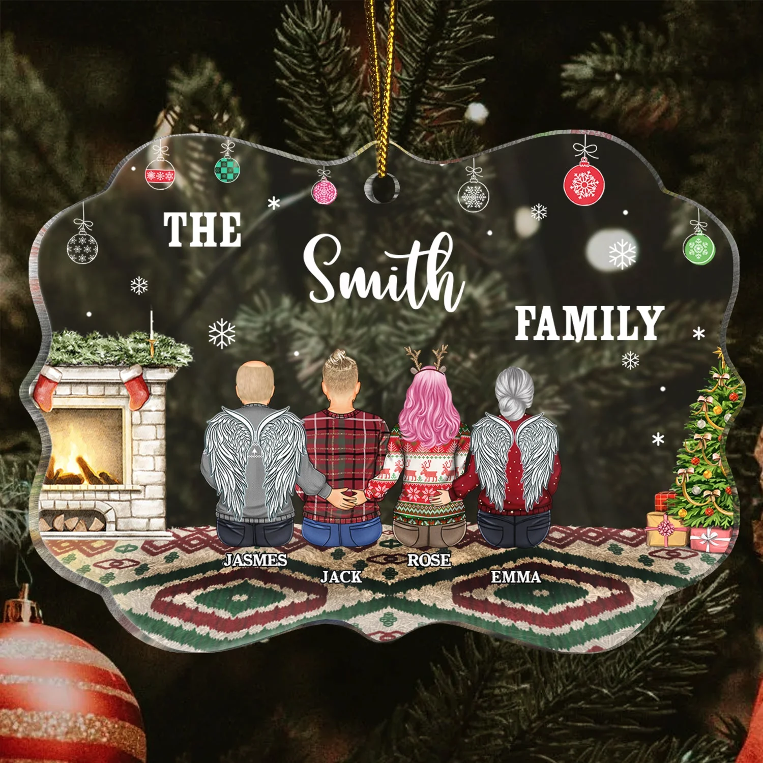 Christmas Backside Family All Custom Name - Gift For Family - Personalized Medallion Acrylic Ornament - Image 3