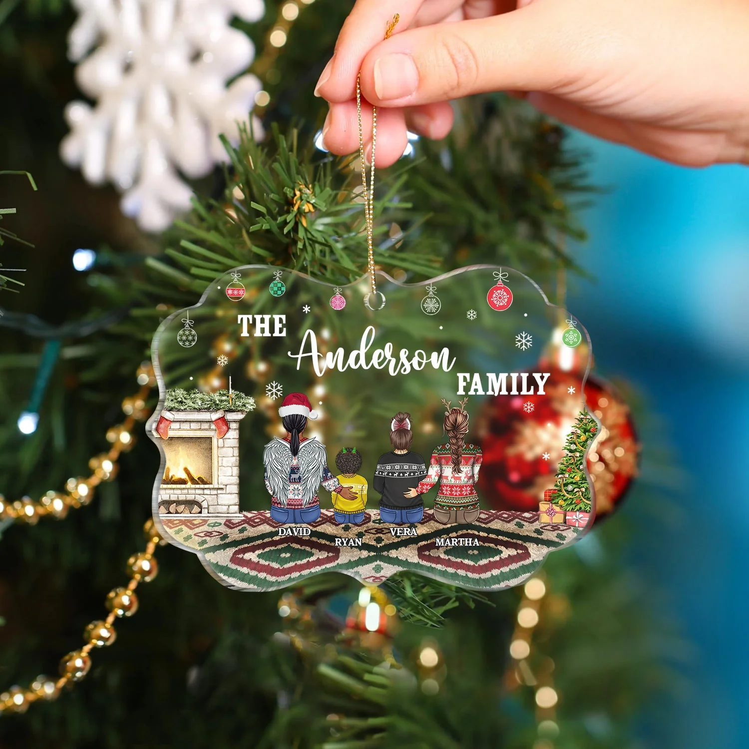 Christmas Backside Family All Custom Name - Gift For Family - Personalized Medallion Acrylic Ornament - Image 4