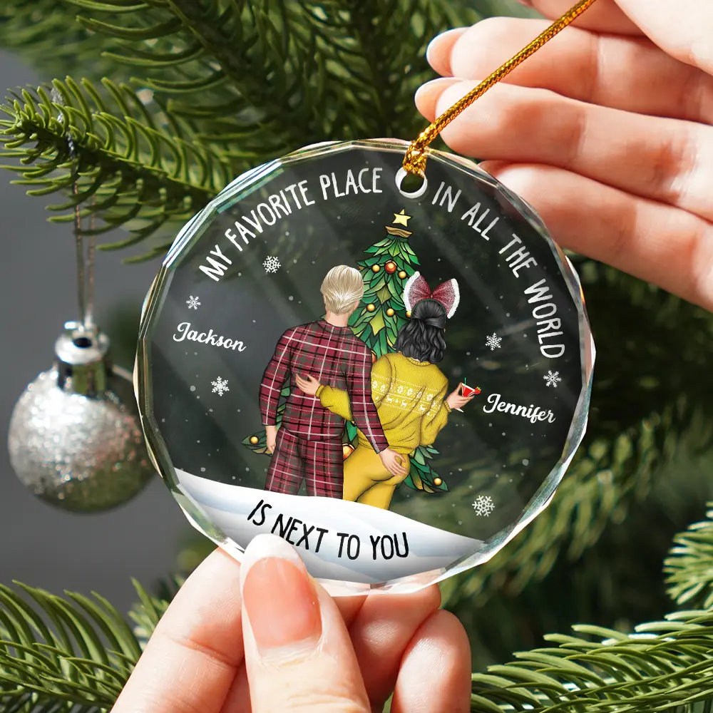 Christmas Backview My Favorite Place In All The World - Personalized Glass Ornament - Image 2