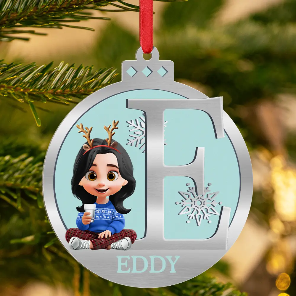 Christmas Ball Monogram Kid 3D Effect - Personalized Metal Ornament - Image 3