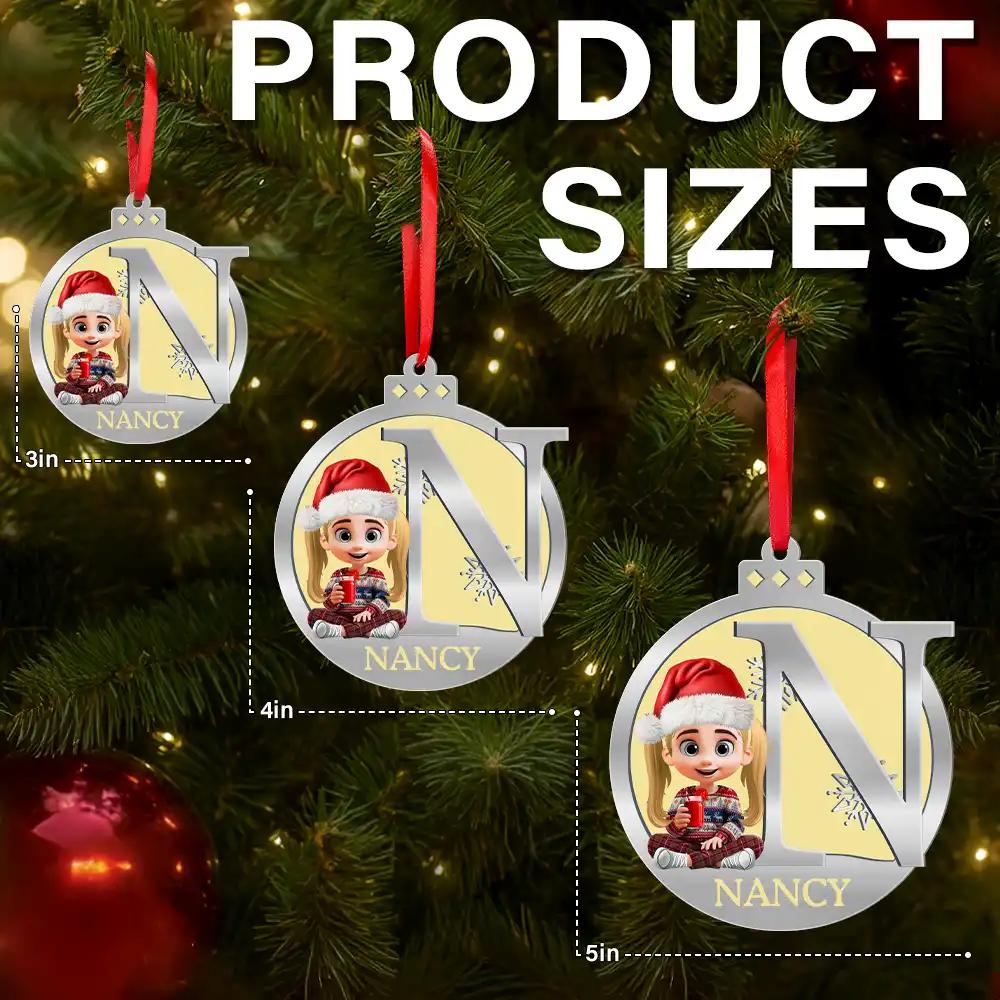 Christmas Ball Monogram Kid 3D Effect - Personalized Metal Ornament - Image 6
