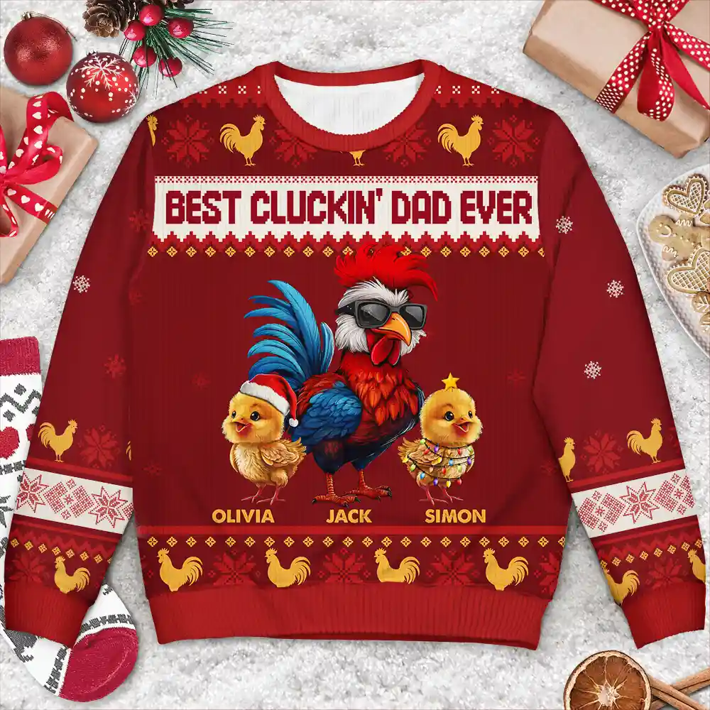 Christmas Best Cluckin' Dad Ever - Personalized Unisex Ugly Sweater - Image 3