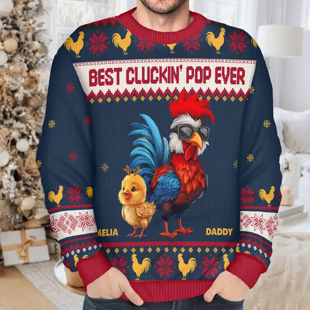 Christmas Best Cluckin' Dad Ever - Personalized Unisex Ugly Sweater - Image 4