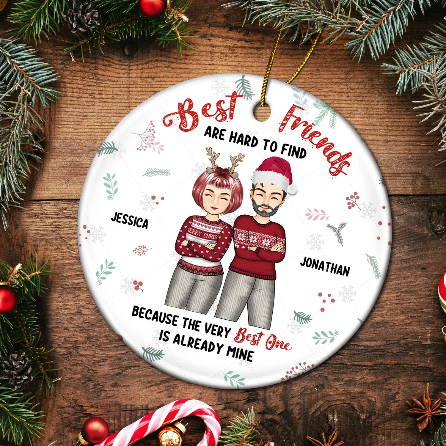 Christmas Best Friends Are Hard To Find - Gift For Bestie - Personalized Circle Ceramic Ornament - Image 5