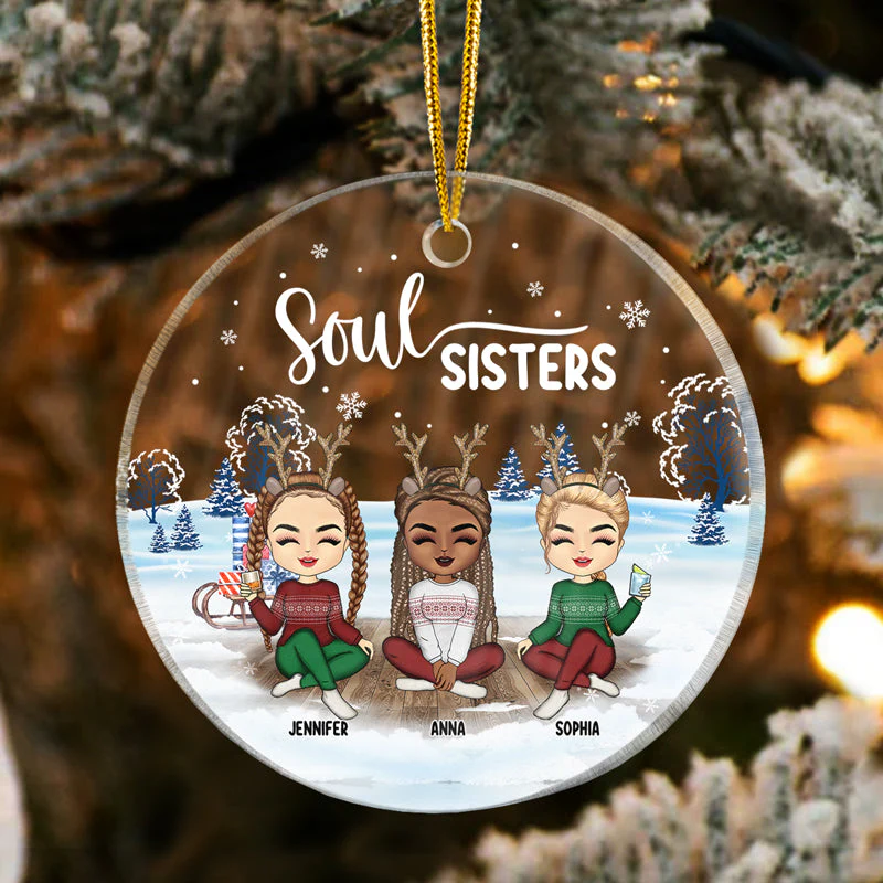 Christmas Best Friends Besties AF - Personalized Custom Circle Acrylic Ornament - Image 3