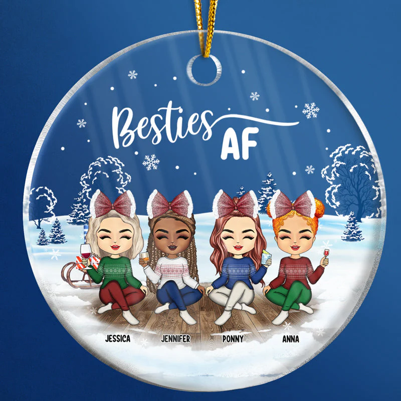 Christmas Best Friends Besties AF - Personalized Custom Circle Acrylic Ornament - Image 4
