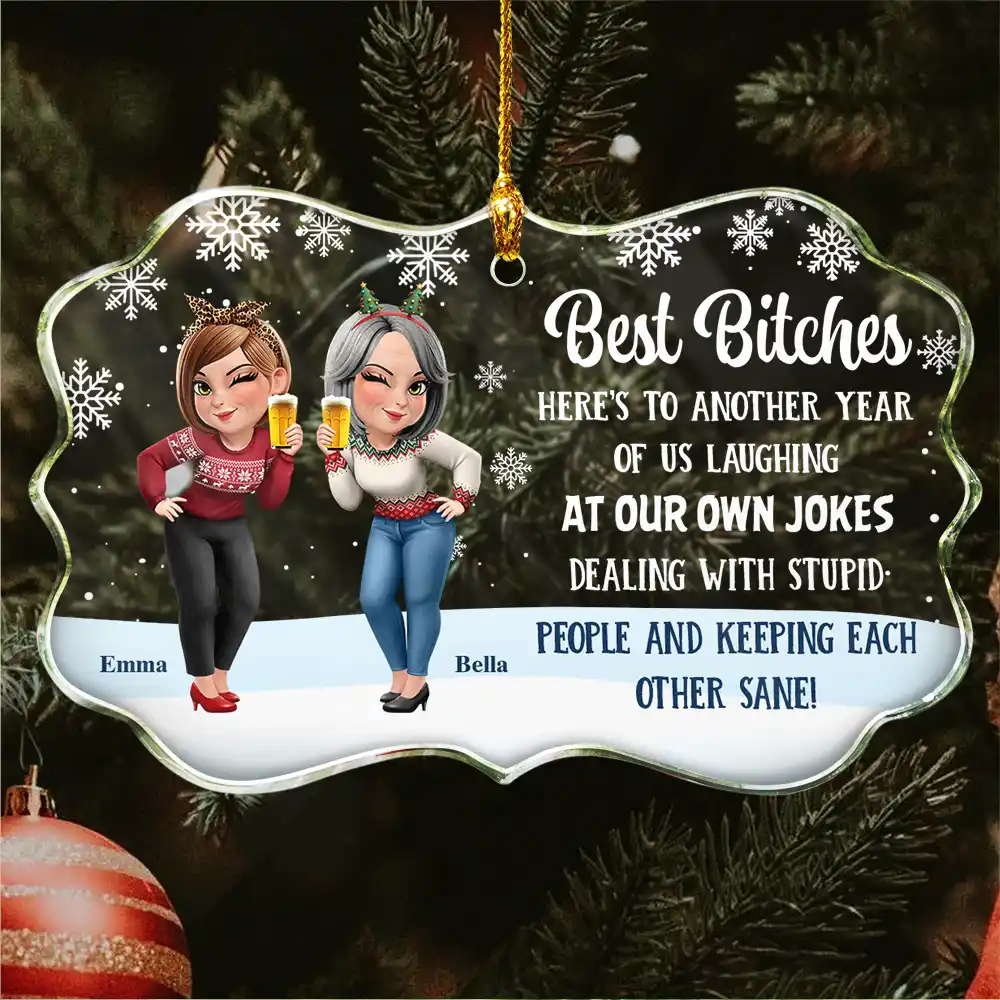 Christmas Best Friends Here's To Another Year Of Us - Personalized Medallion Glass Ornament - Image 2