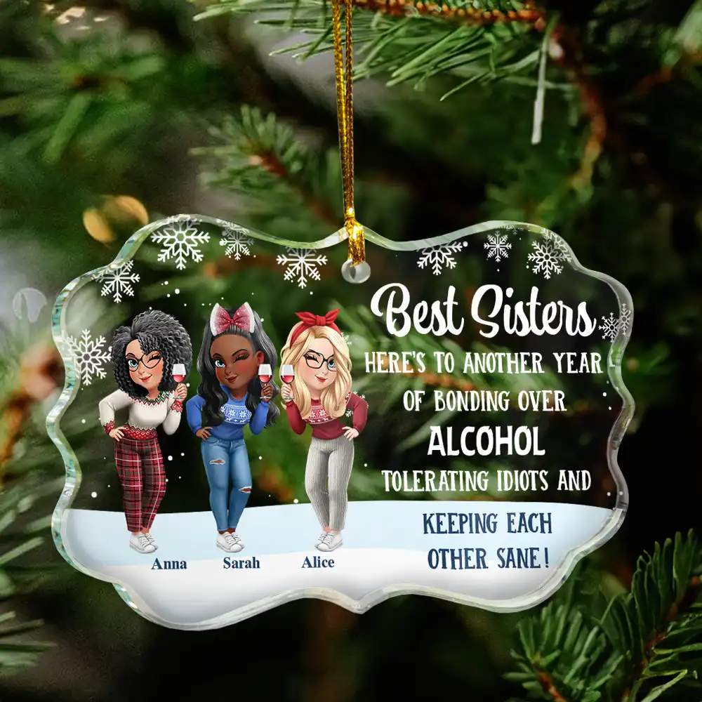 Christmas Best Friends Here's To Another Year Of Us - Personalized Medallion Glass Ornament - Image 5