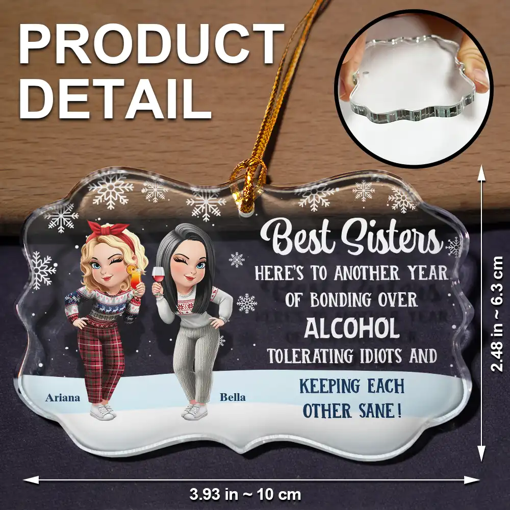 Christmas Best Friends Here's To Another Year Of Us - Personalized Medallion Glass Ornament - Image 6