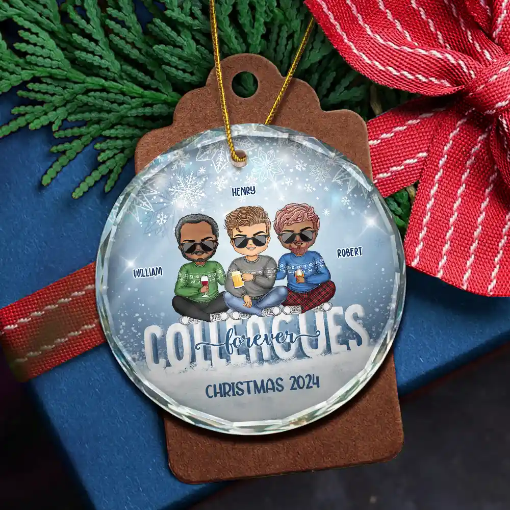 Christmas Best Team Besties Colleagues Forever - Personalized Circle Glass Ornament - Image 5