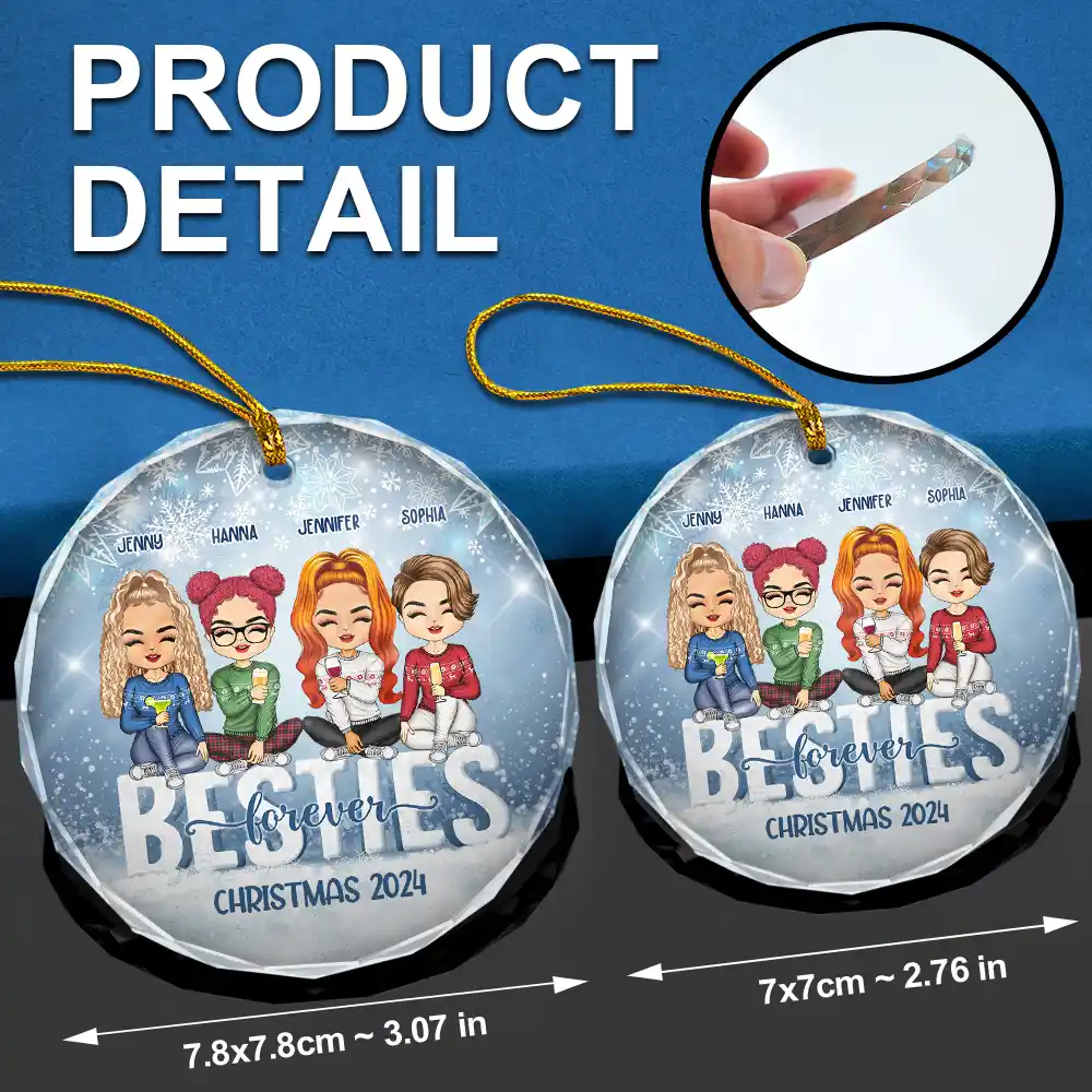 Christmas Best Team Besties Colleagues Forever - Personalized Circle Glass Ornament - Image 6