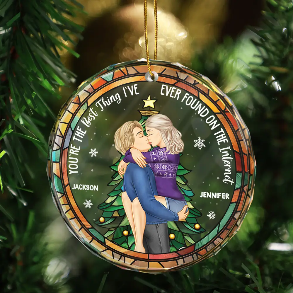 Christmas Best Thing Found On The Internet - Personalized Circle Glass Ornament - Image 3