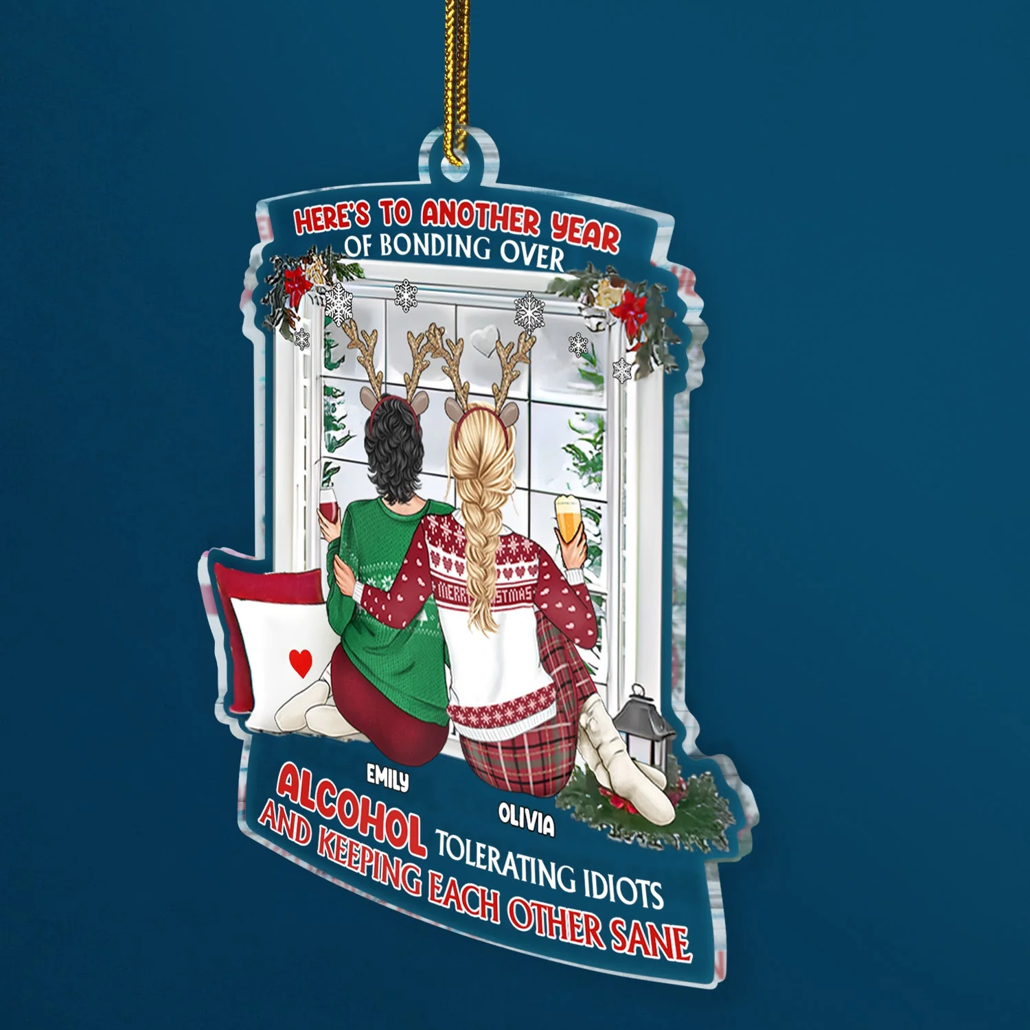 Christmas Bestie Backside Here's To Another Year - Gift For Bestie - Personalized Custom Shaped Acrylic Ornament - Image 2