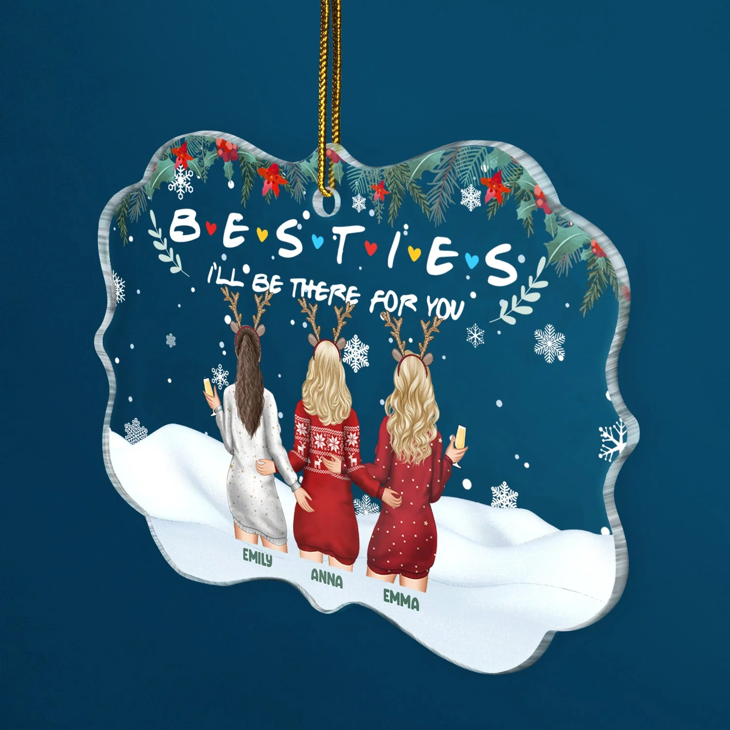 Christmas Bestie Backside I'll Be There For You - Gift For Bestie - Personalized Medallion Acrylic Ornament - Image 2