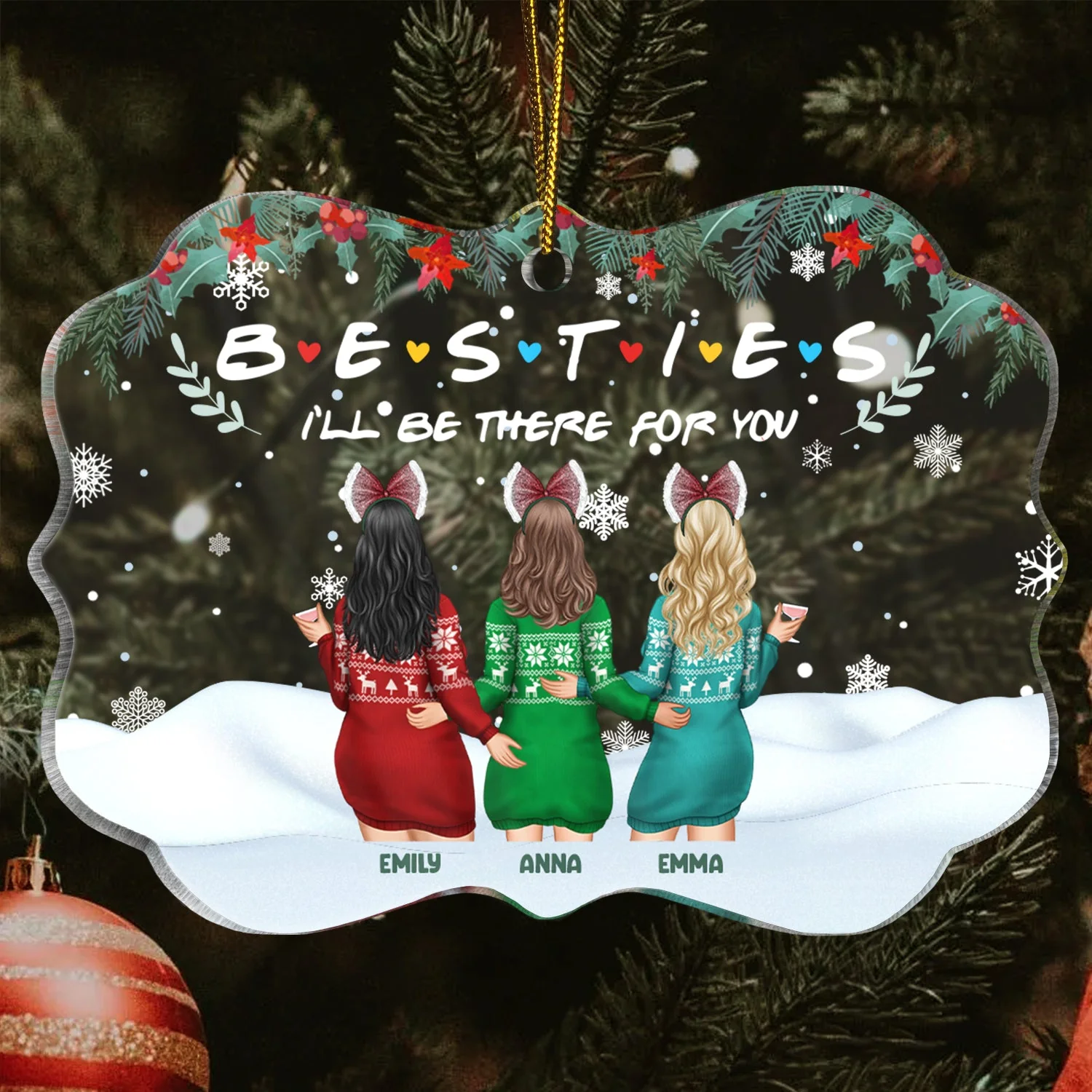Christmas Bestie Backside I'll Be There For You - Gift For Bestie - Personalized Medallion Acrylic Ornament - Image 3