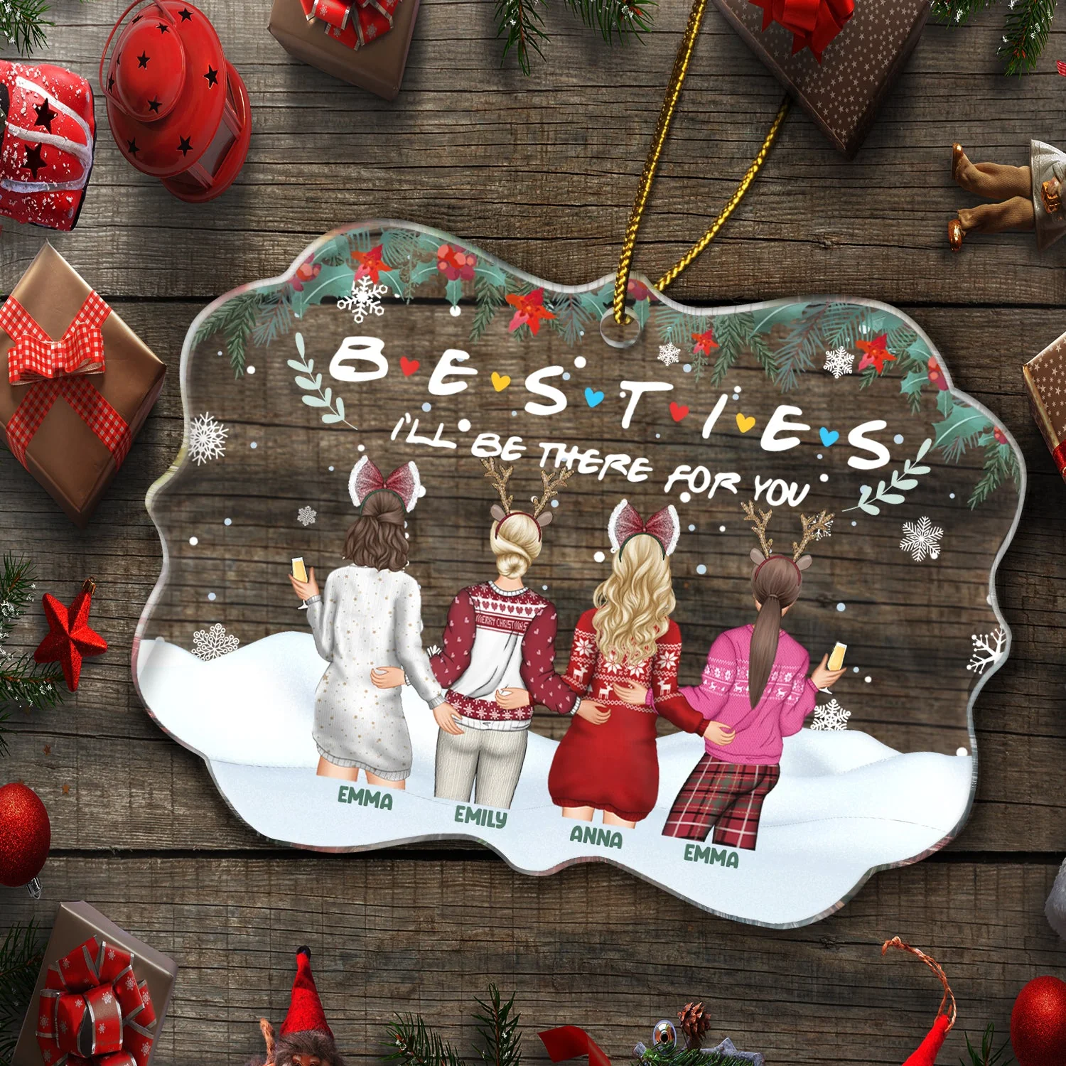 Christmas Bestie Backside I'll Be There For You - Gift For Bestie - Personalized Medallion Acrylic Ornament - Image 5