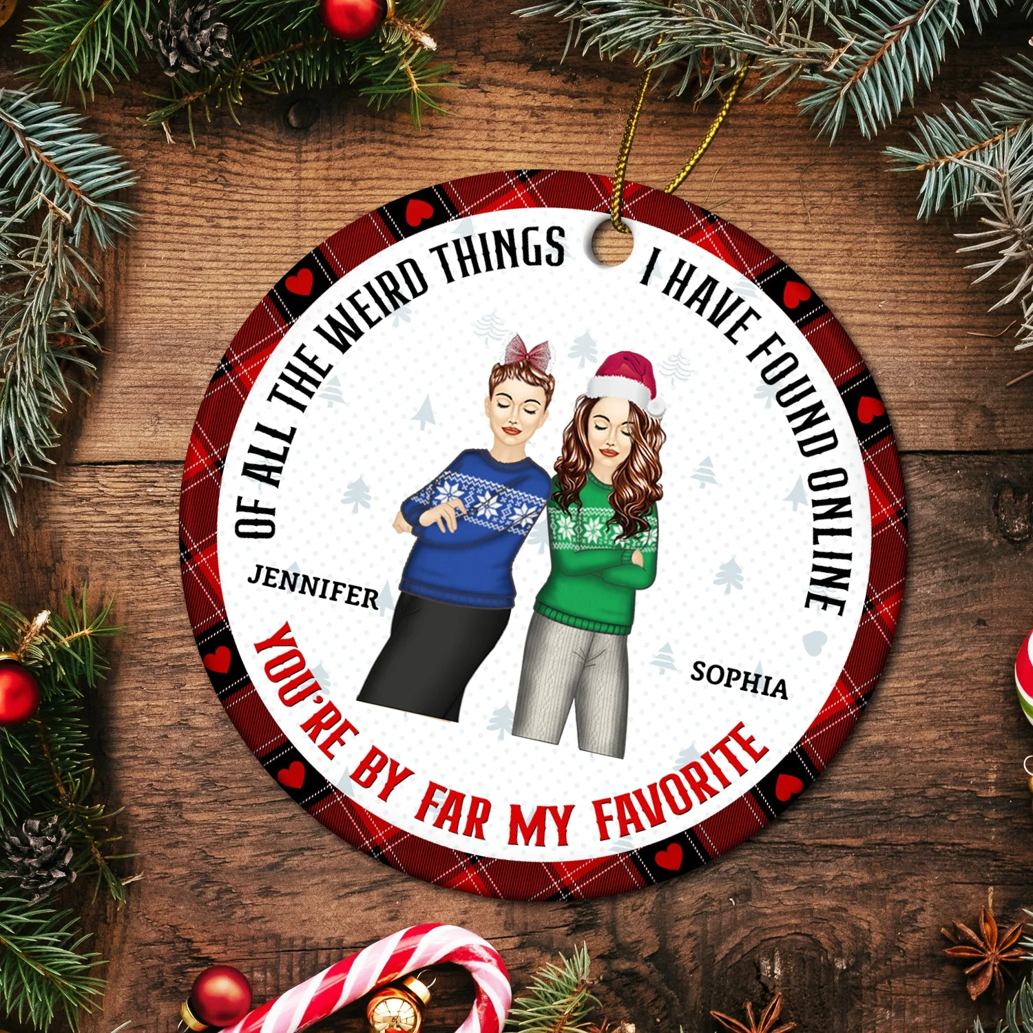 Christmas Bestie Best Thing Found Online - Gift For Bestie - Personalized Custom Circle Ceramic Ornament - Image 5
