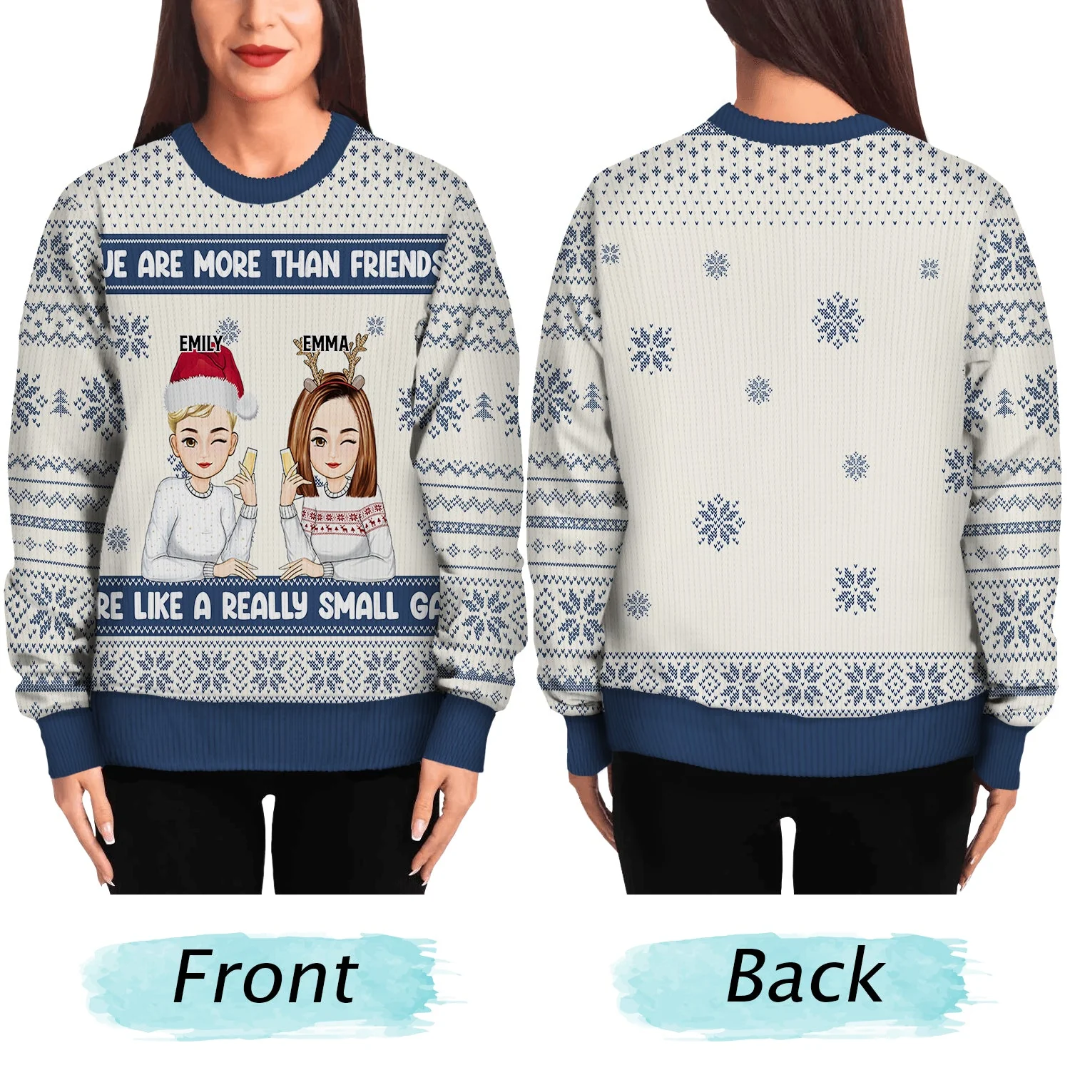 Christmas Bestie Cartoon Drinking Really Small Gang - Gift For Bestie - Personalized Unisex Ugly Sweater - Image 5