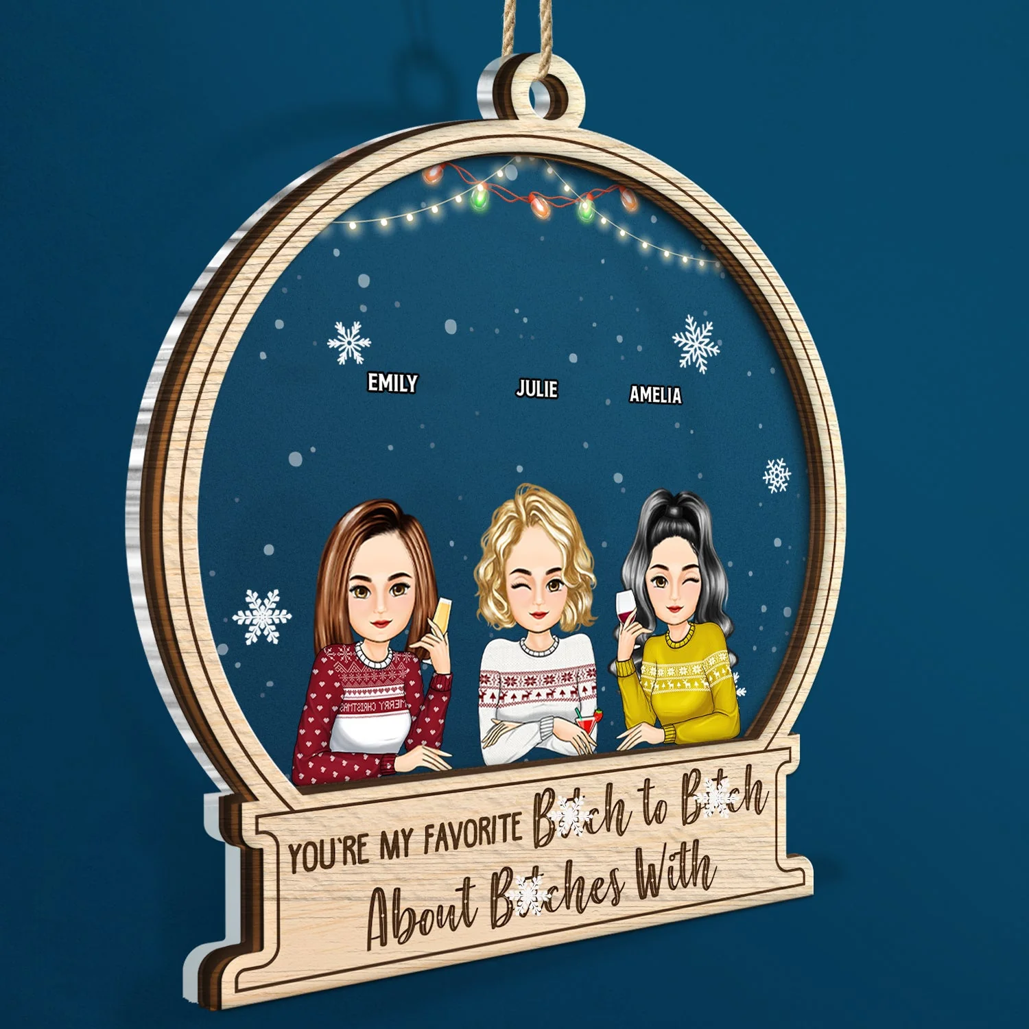 Christmas Bestie Cartoon Sitting You're My Favorite - Gift For Besties - Personalized 2-Layered Mix Ornament - Image 2