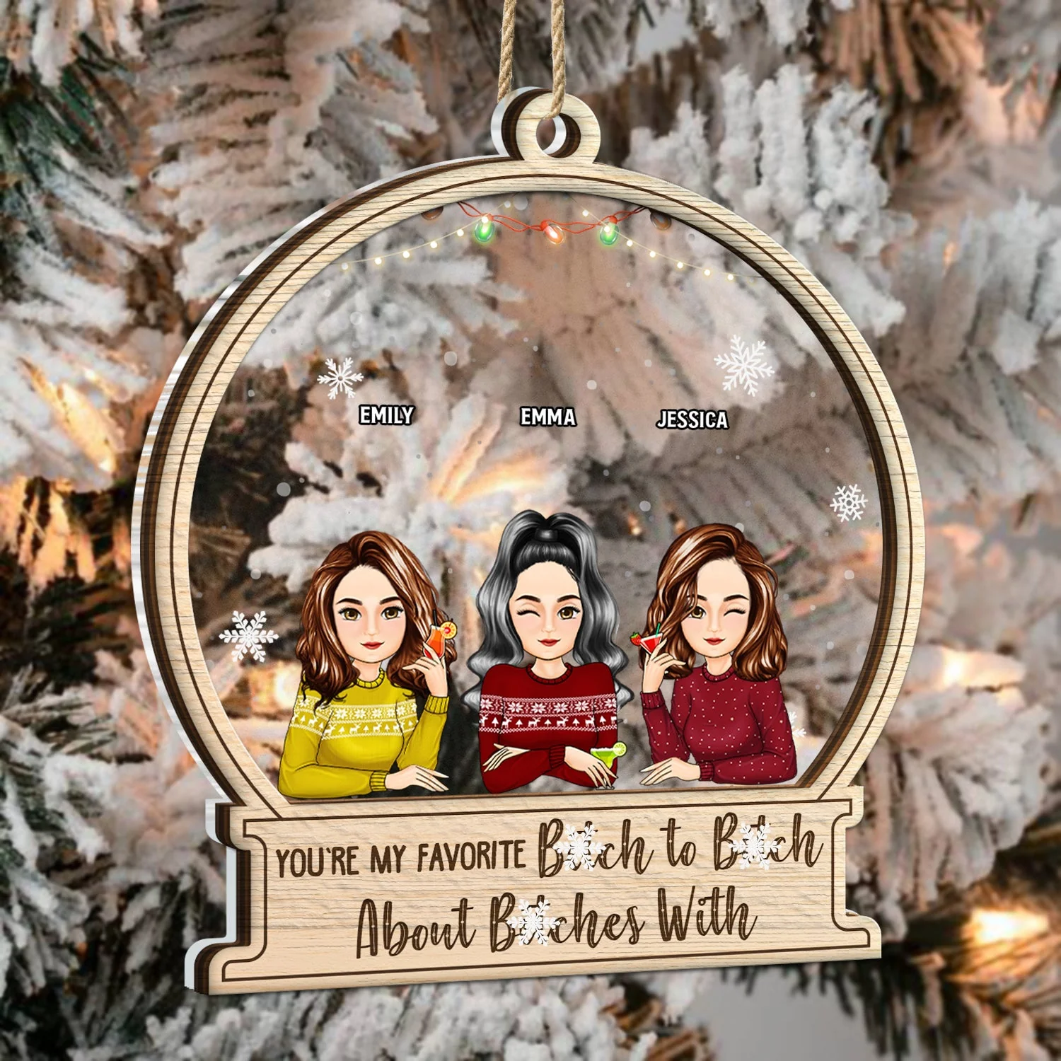 Christmas Bestie Cartoon Sitting You're My Favorite - Gift For Besties - Personalized 2-Layered Mix Ornament - Image 3