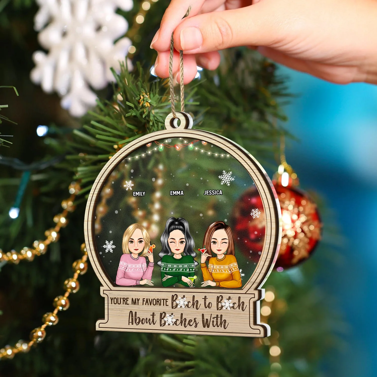 Christmas Bestie Cartoon Sitting You're My Favorite - Gift For Besties - Personalized 2-Layered Mix Ornament - Image 4