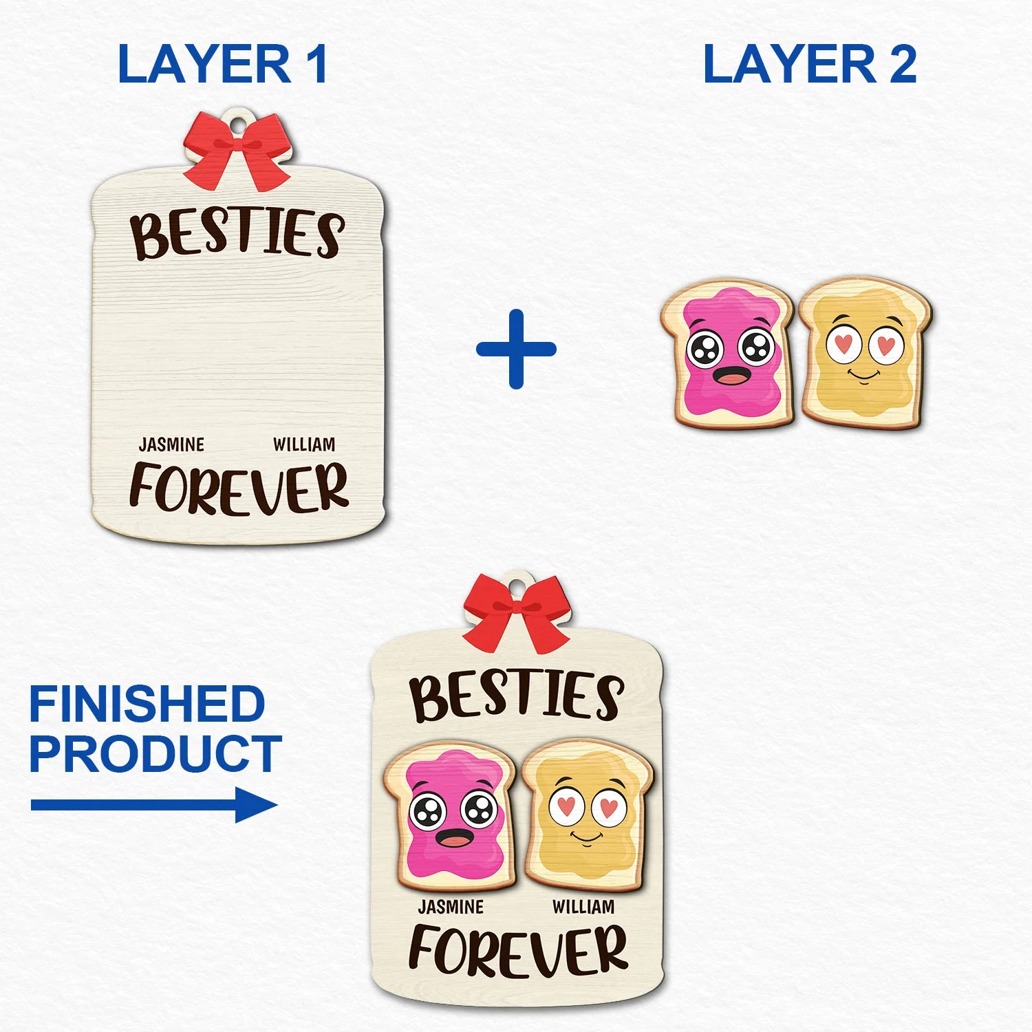 Christmas Bestie Forever Like Peanut Butter & Jelly - Gift For Bestie - Personalized 2-Layered Wooden Ornament - Image 6